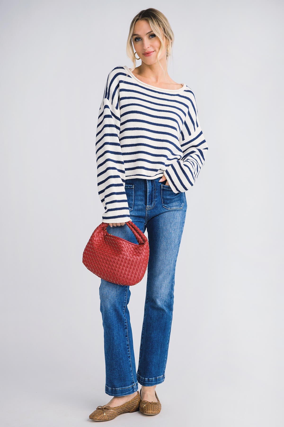 By Together Striped Rollneck Boxy Sweater