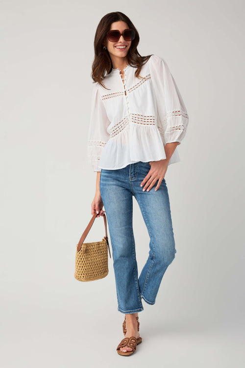 Elan Crochet Detail Button Up Top