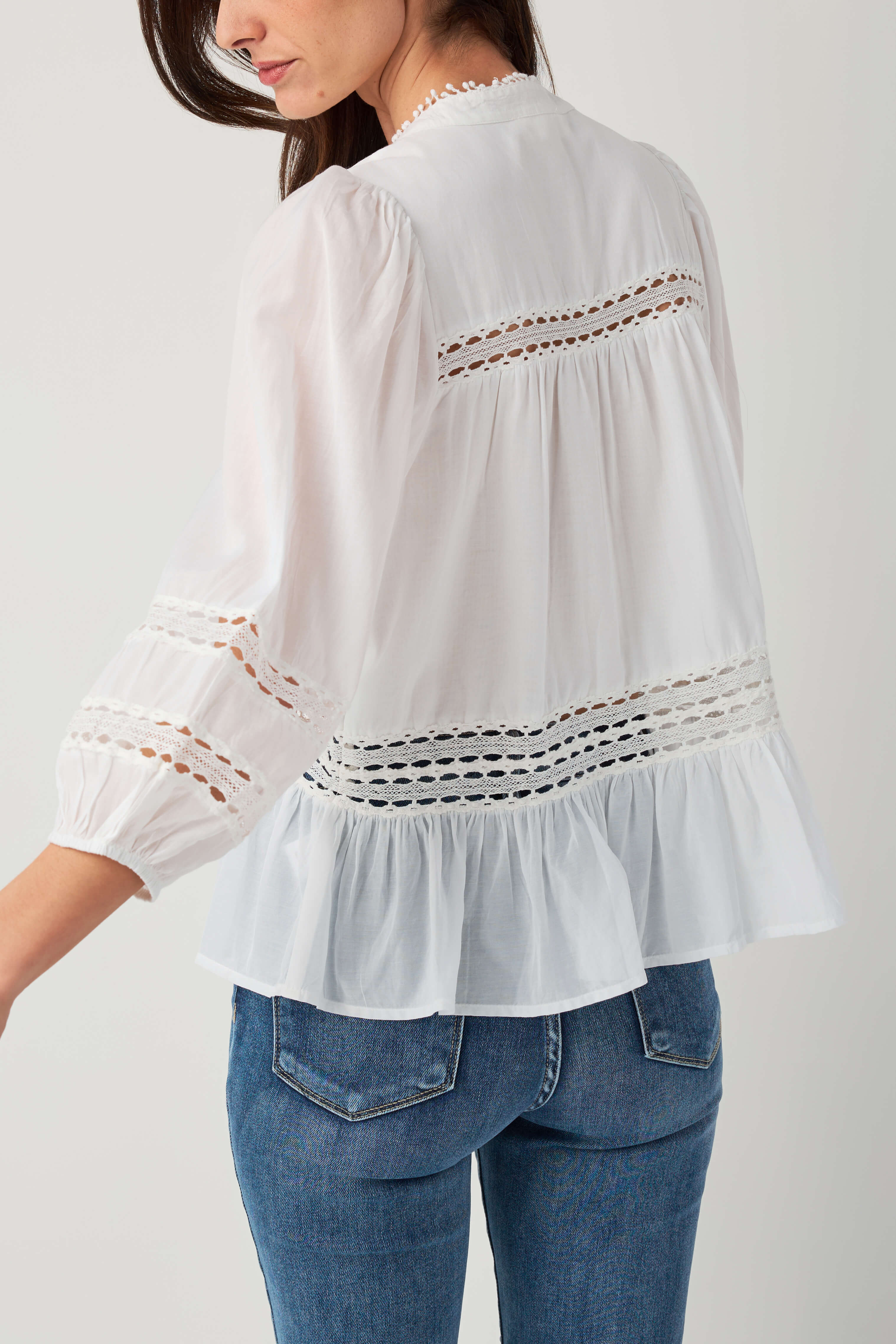 Elan Crochet Detail Button Up Top