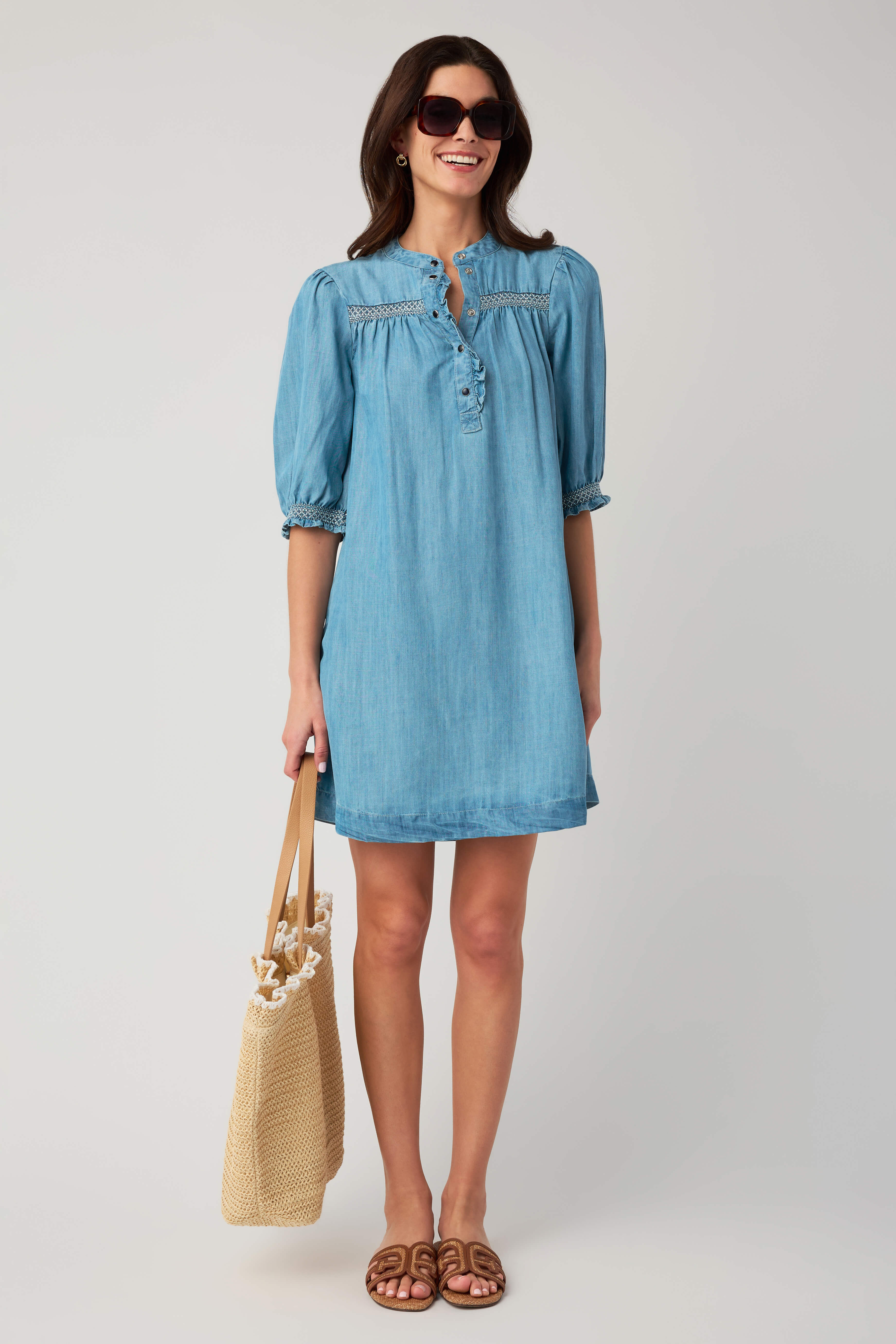 denim dress 3 4 sleeve Big For Your Britches 3/4 Sleeve Denim Midi Dress Small