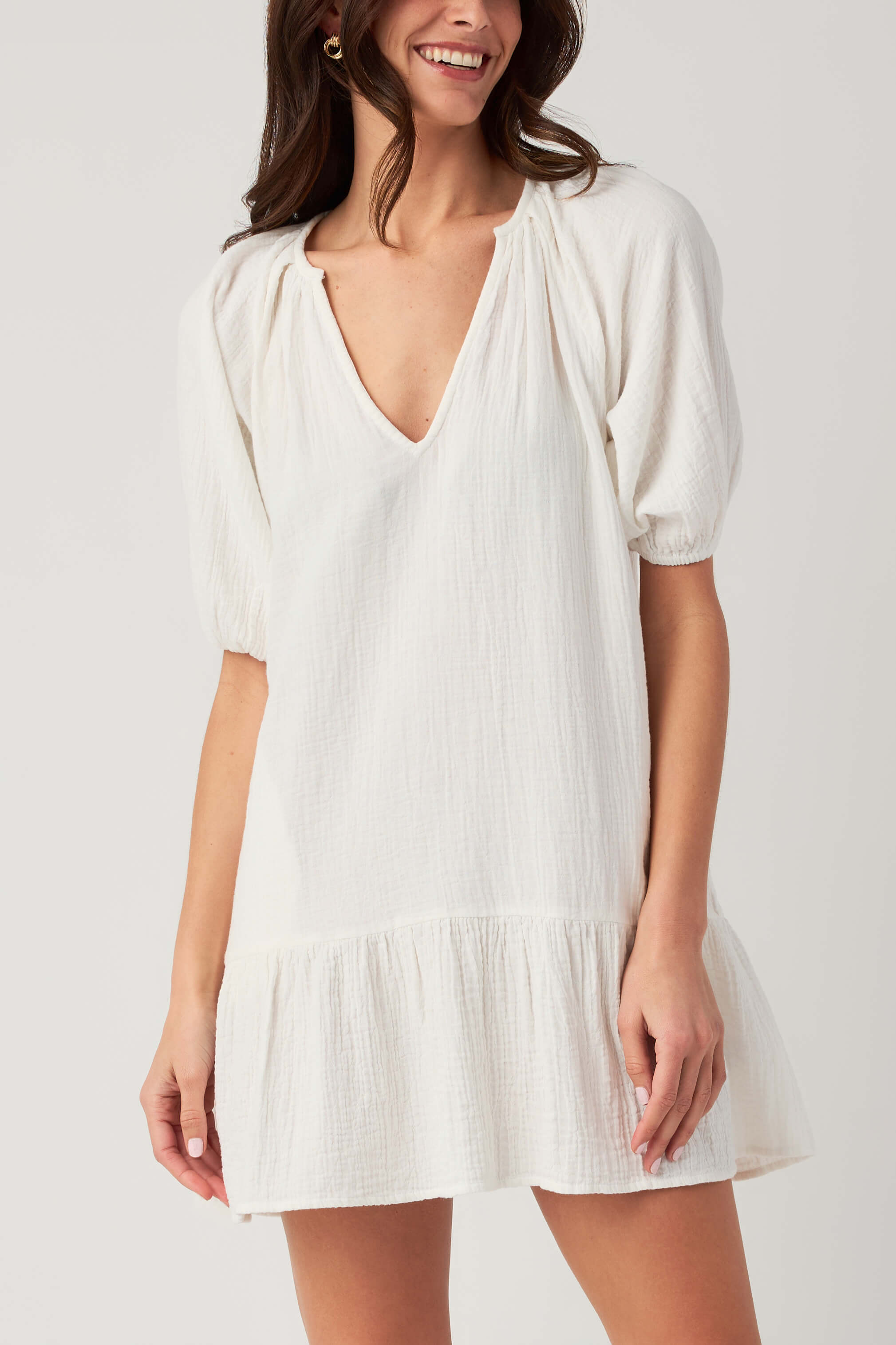 Elan Gauze Splitneck Dress