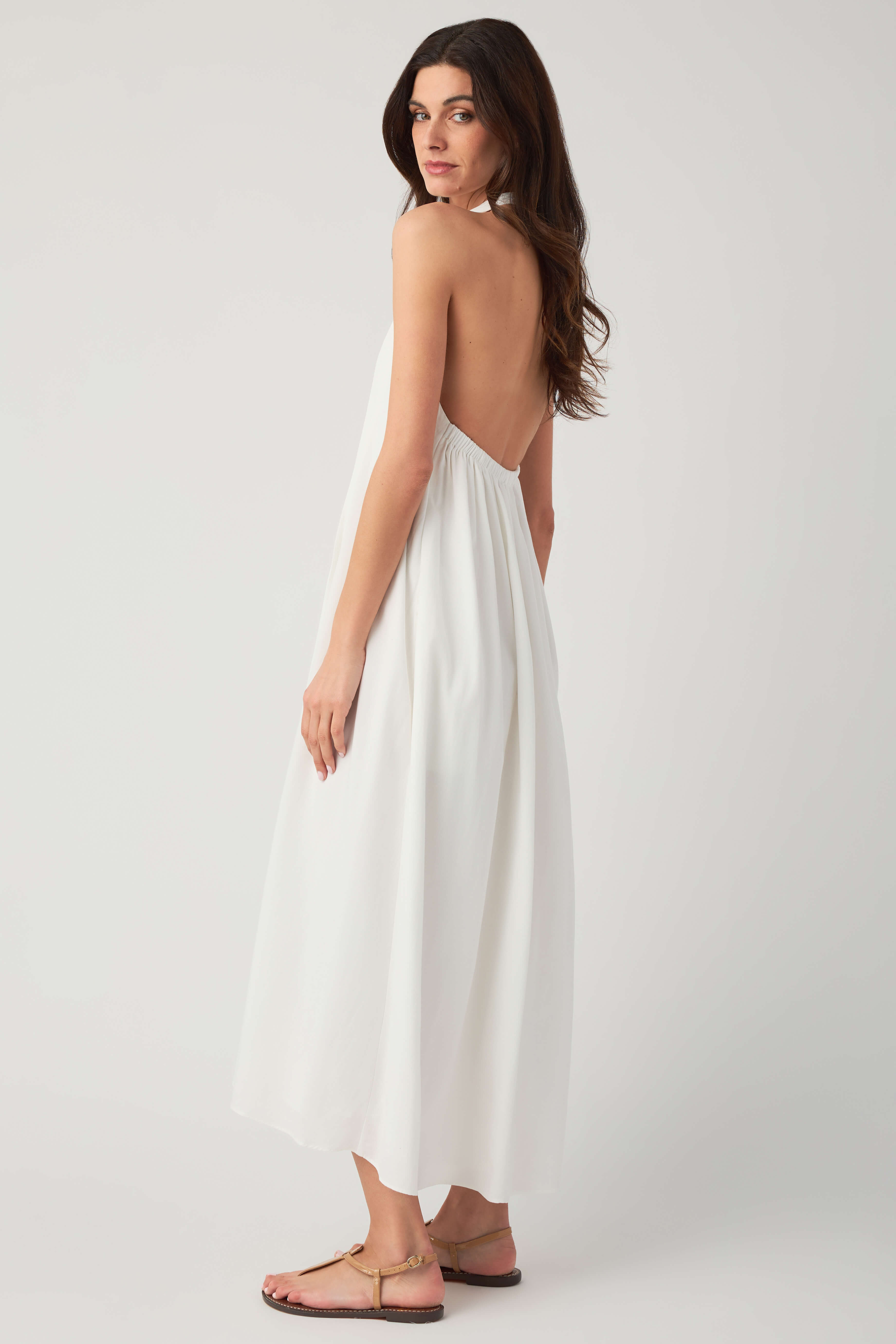 white pleated halter dress In February Pleated Halter Midi Dress Off White / Large