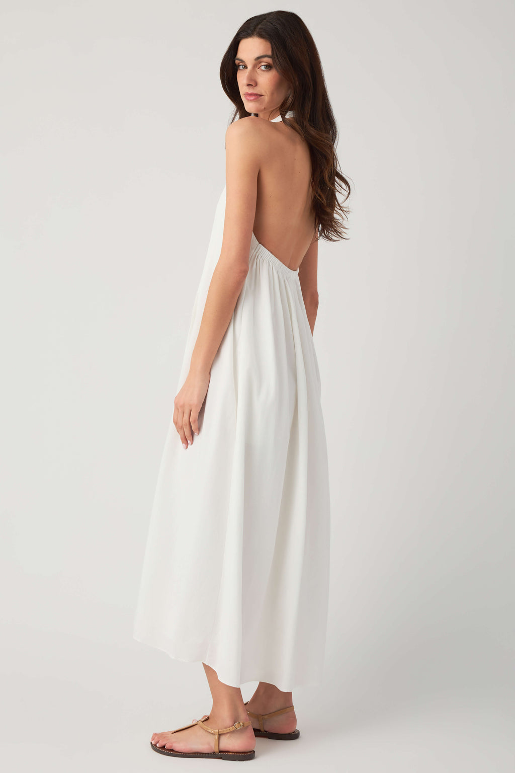 In February Pleated Halter Midi Dress