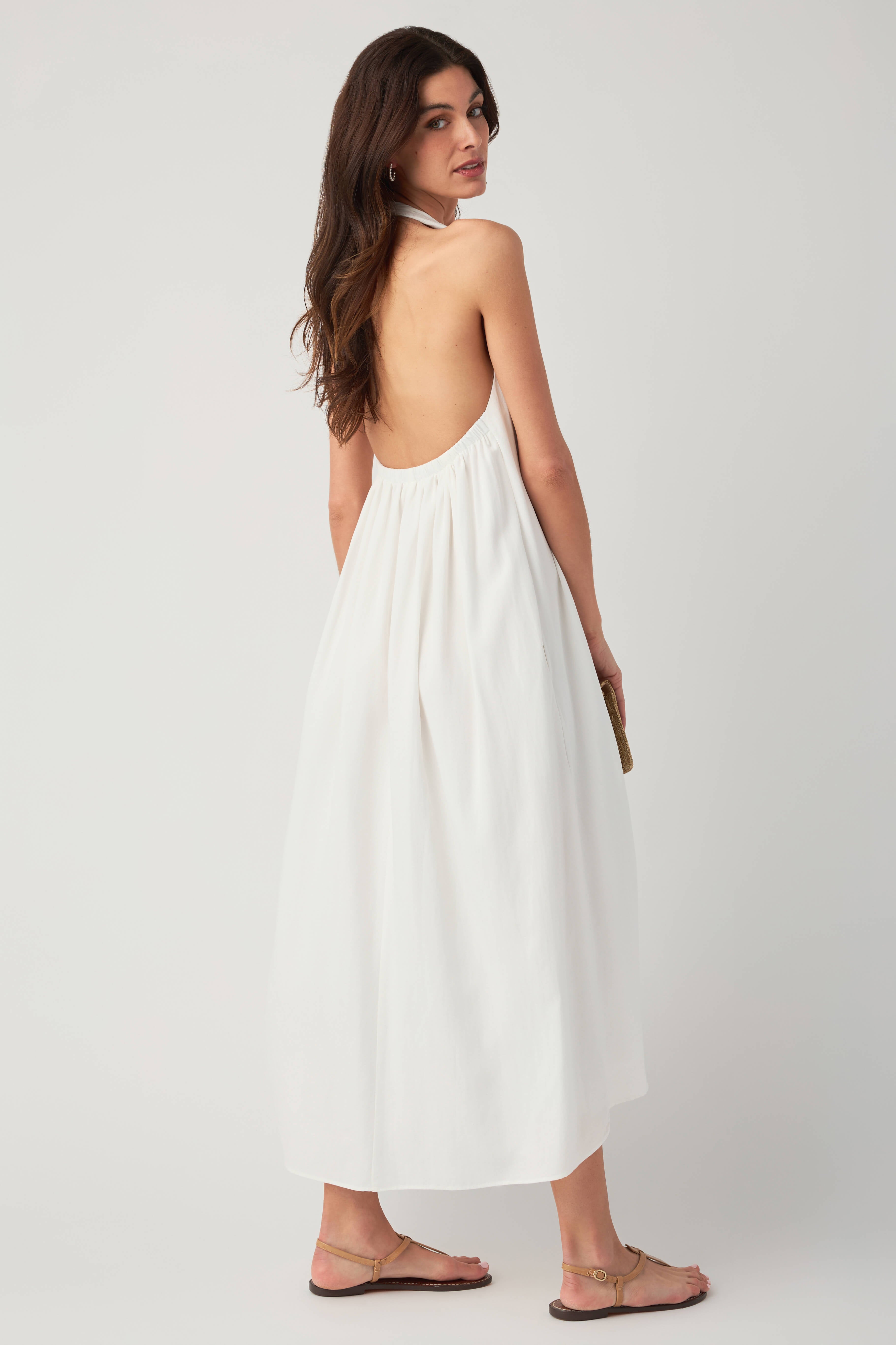 white pleated halter dress In February Pleated Halter Midi Dress Off White / Large