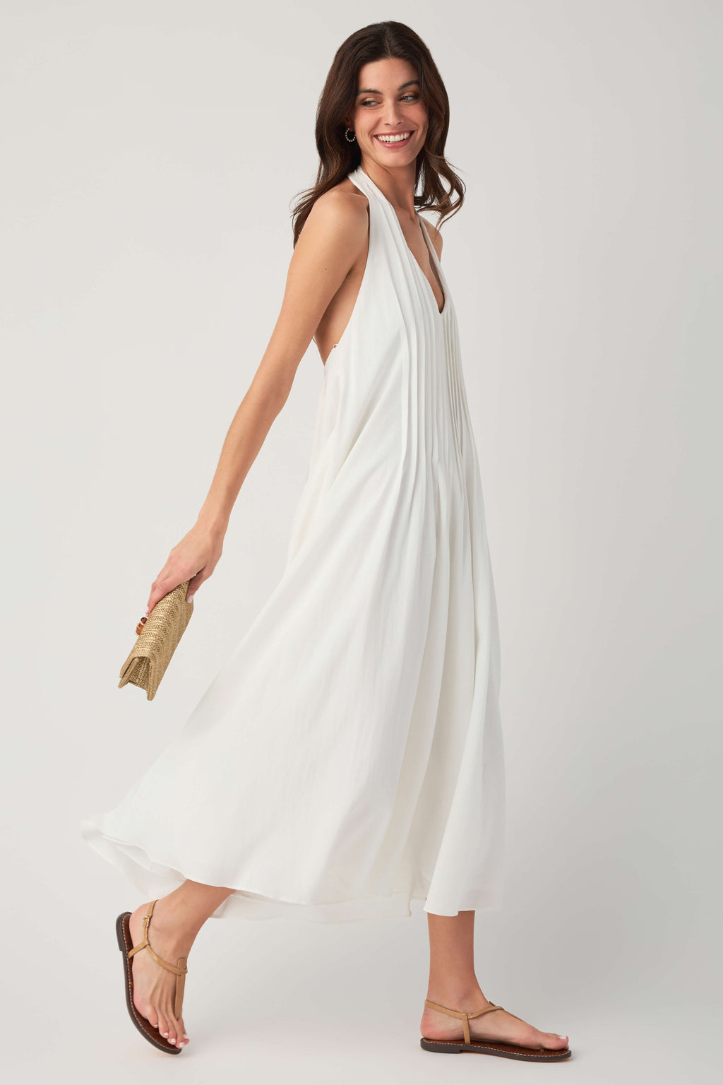 In February Pleated Halter Midi Dress