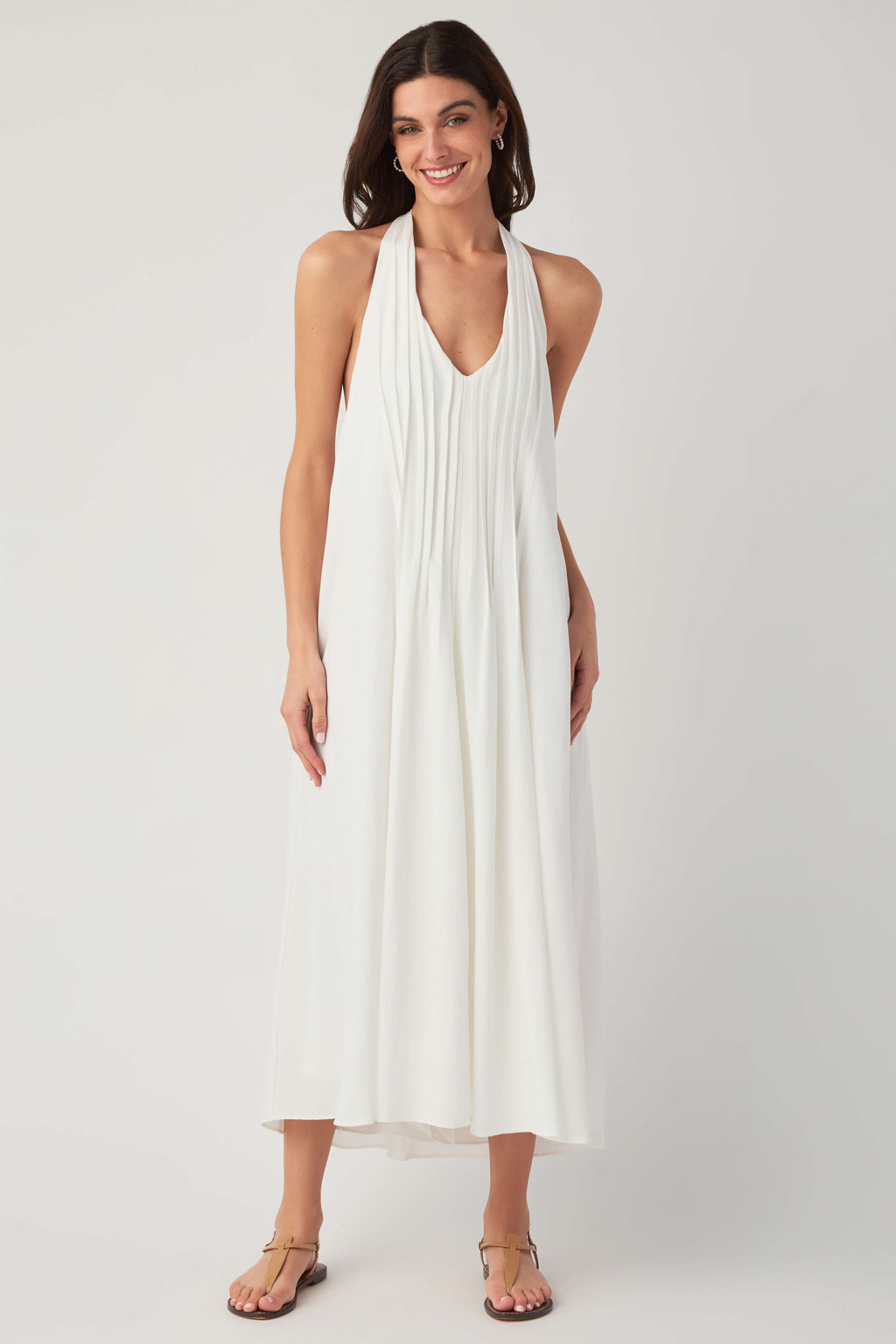 In February Pleated Halter Midi Dress