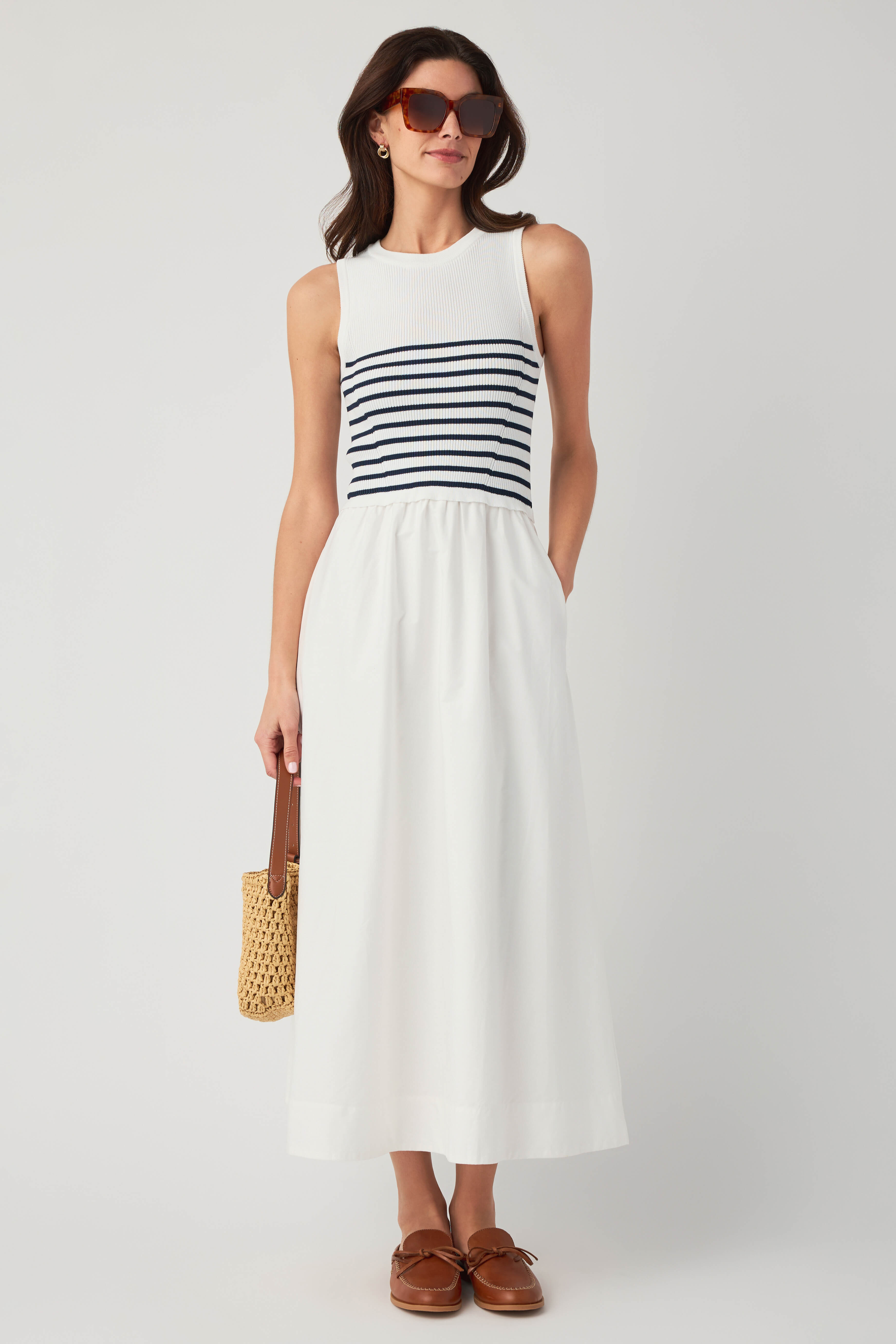 Skies Are Blue Mixed Media Midi Dress