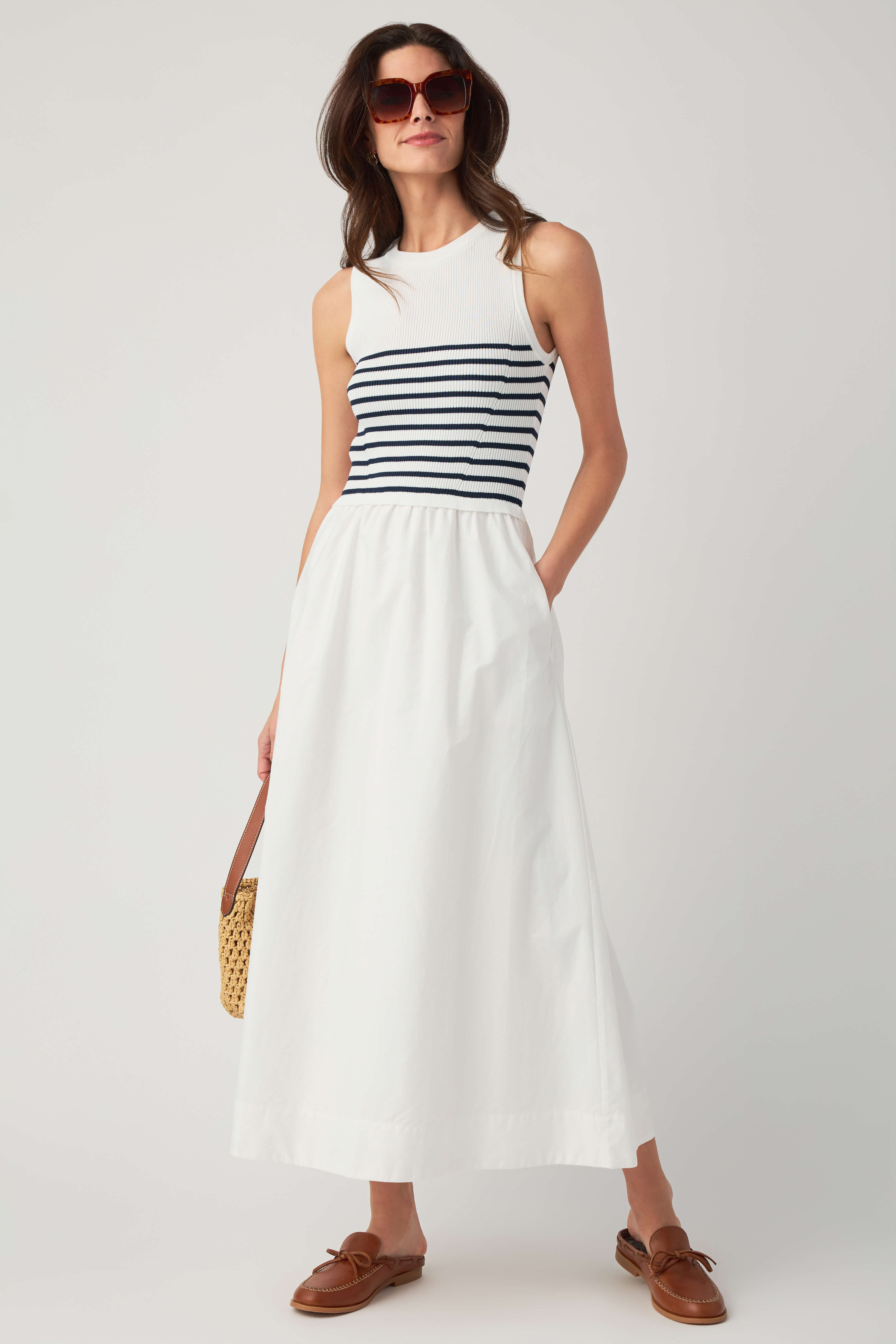 Skies Are Blue Mixed Media Midi Dress