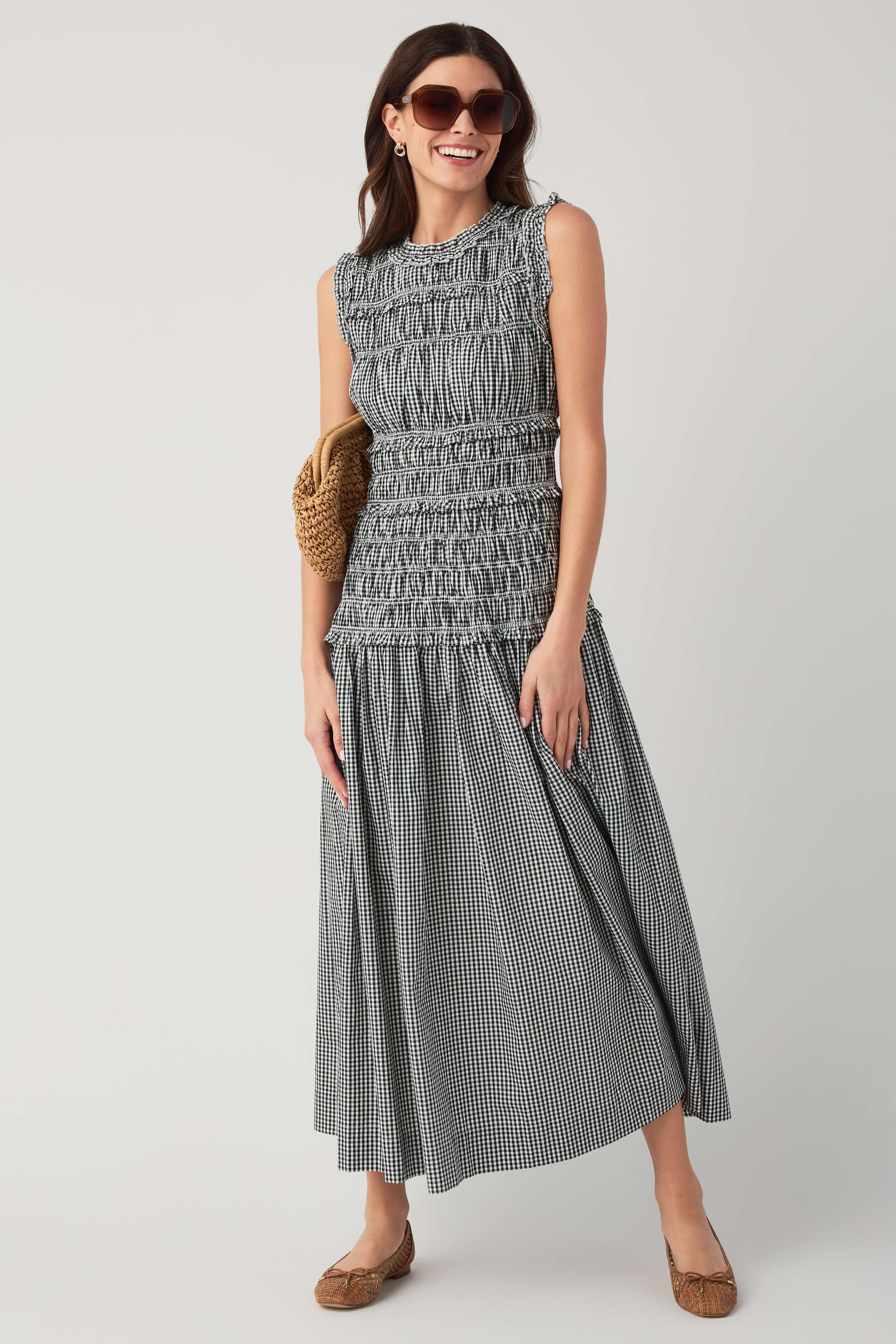 Pinch Smocked Gingham Maxi Dress