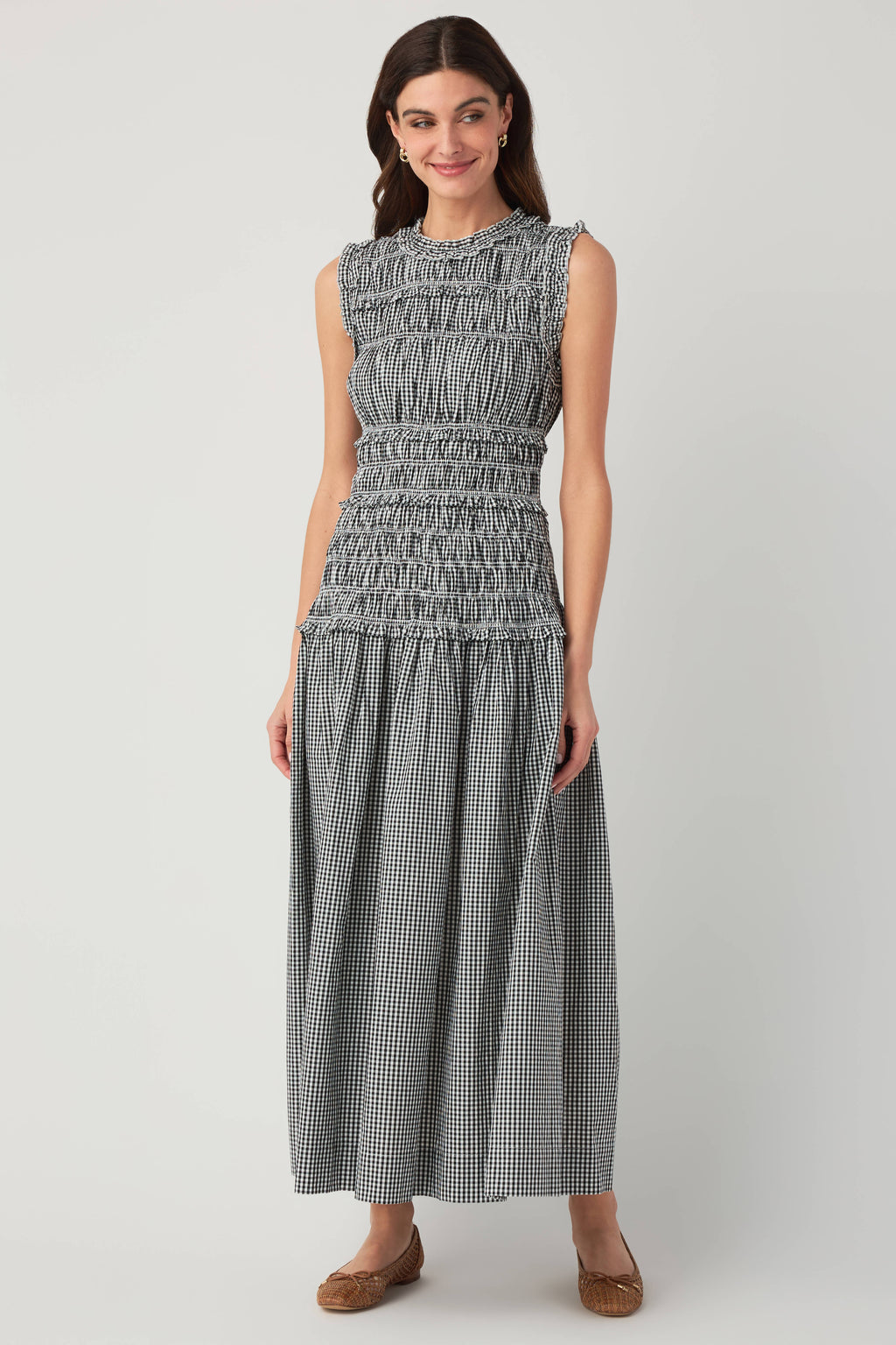 Pinch Smocked Gingham Maxi Dress