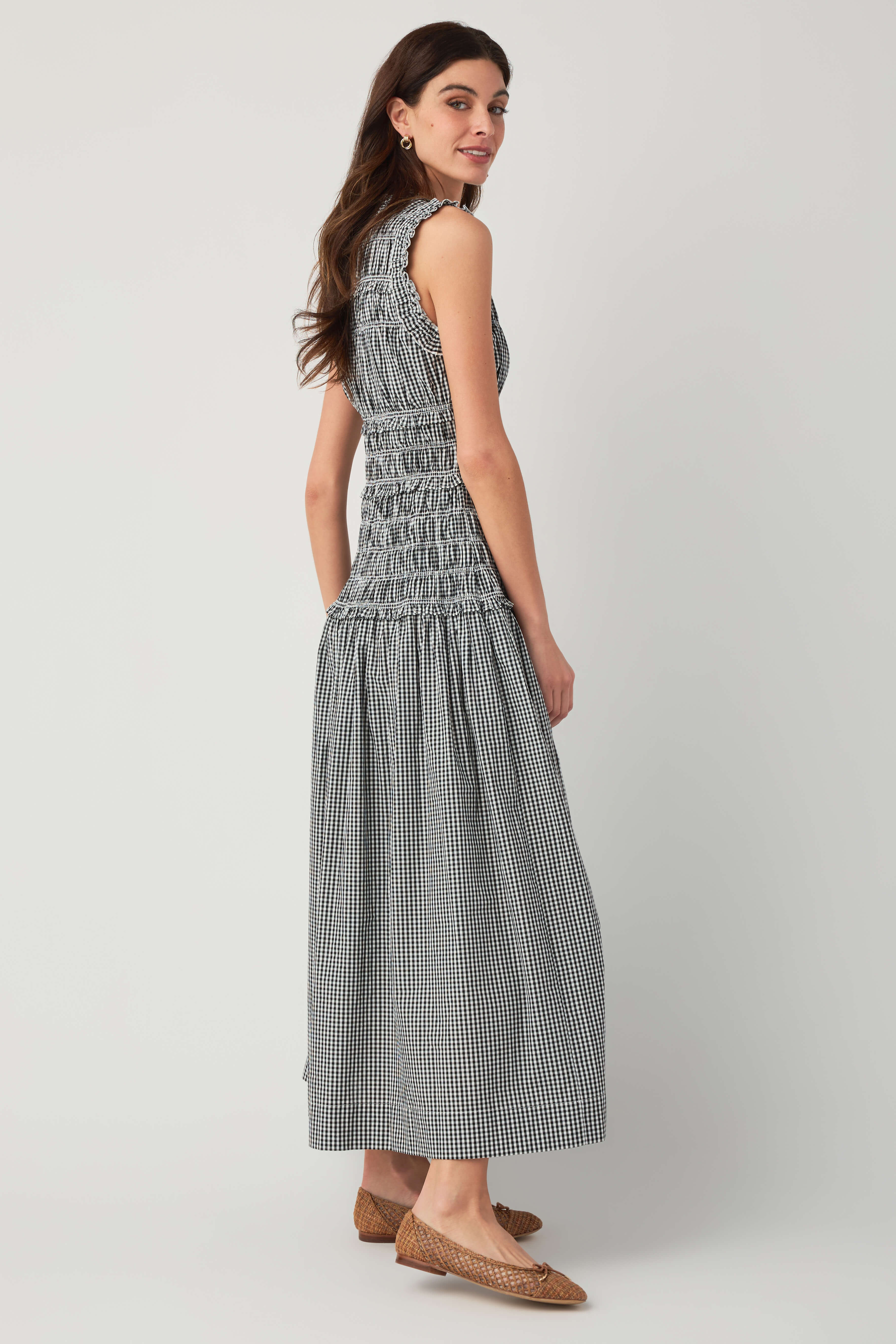 Pinch Smocked Gingham Maxi Dress