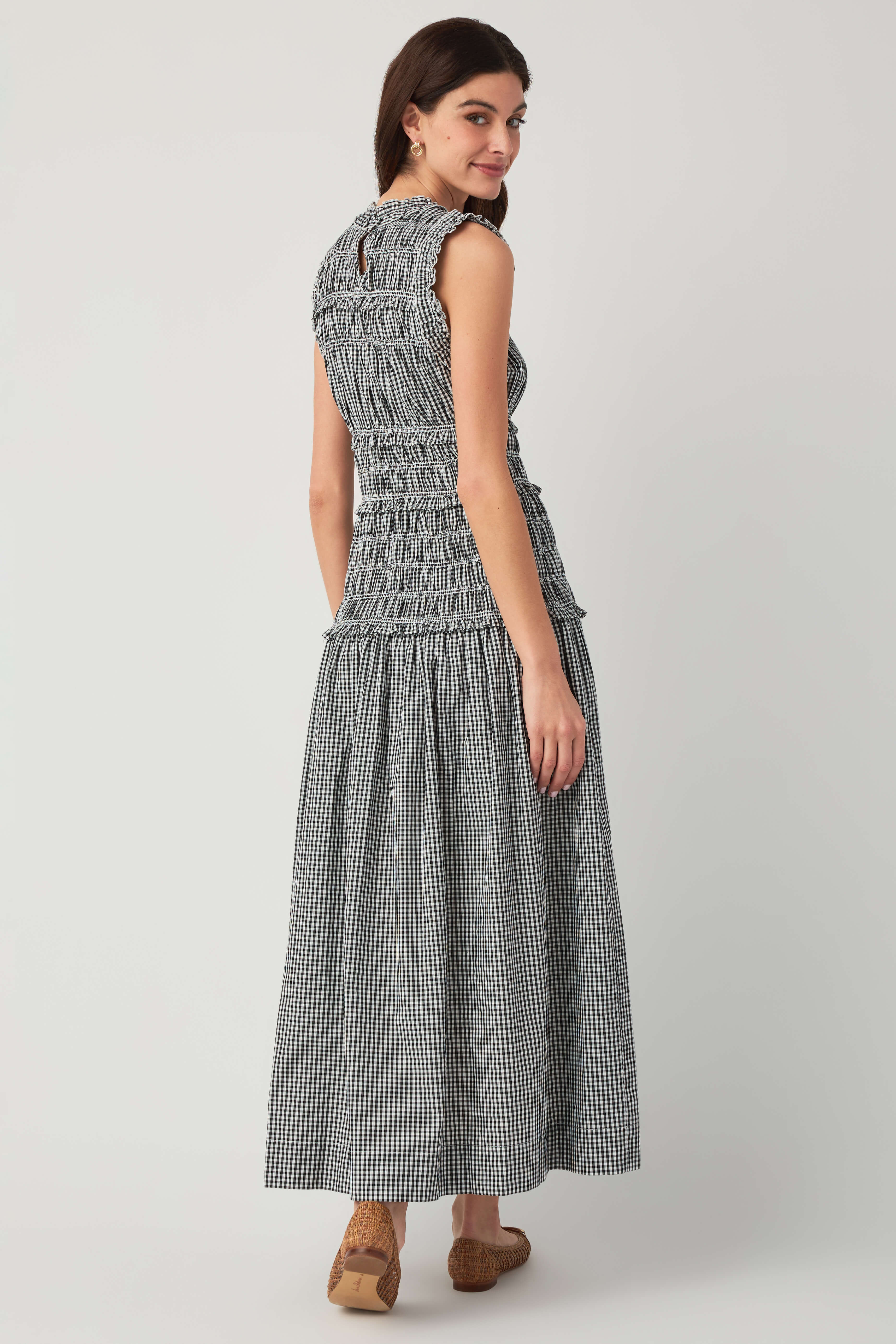 Pinch Smocked Gingham Maxi Dress