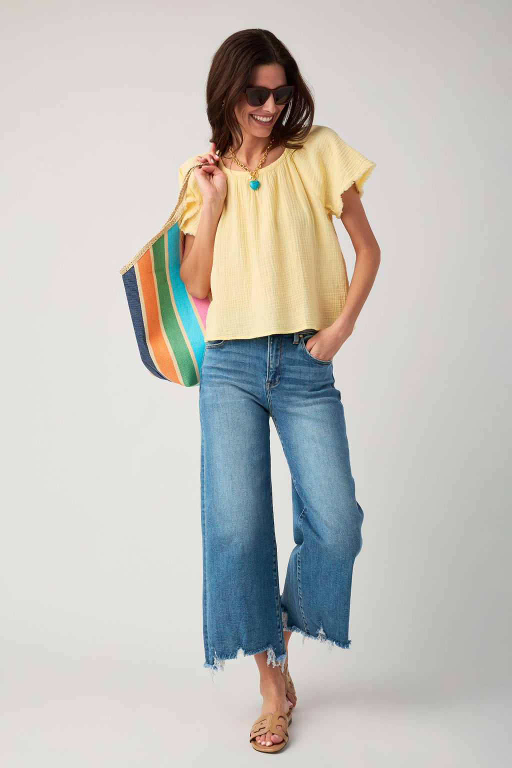 Risen Bobbie Rise Step Hem Crop Wide Leg Jeans