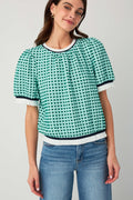 Voy Striped Contrast Textured Gingham Knit Top