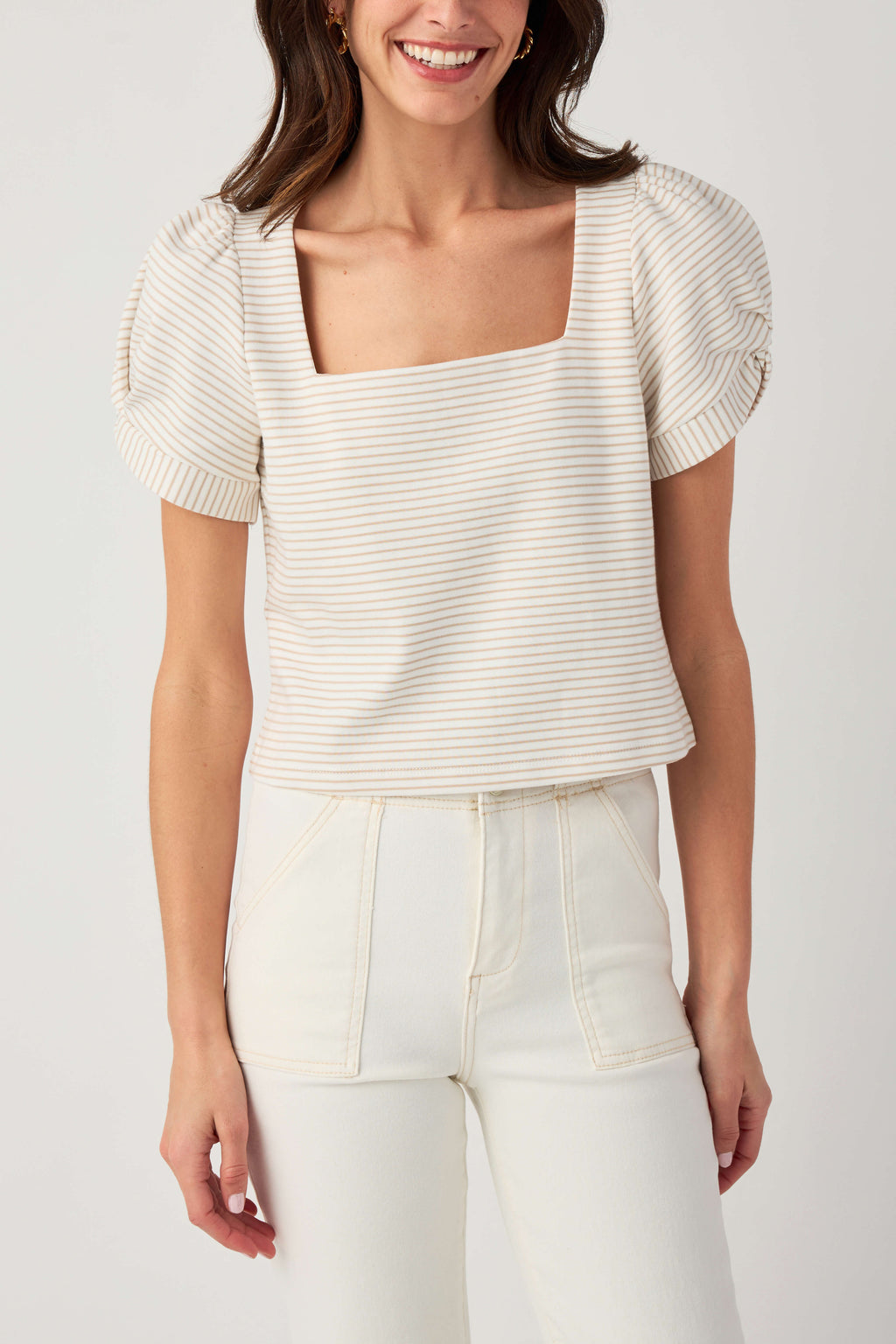 Skies Are Blue Knit Stripe Puff Sleeve Top