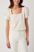 Skies Are Blue Knit Stripe Puff Sleeve Top