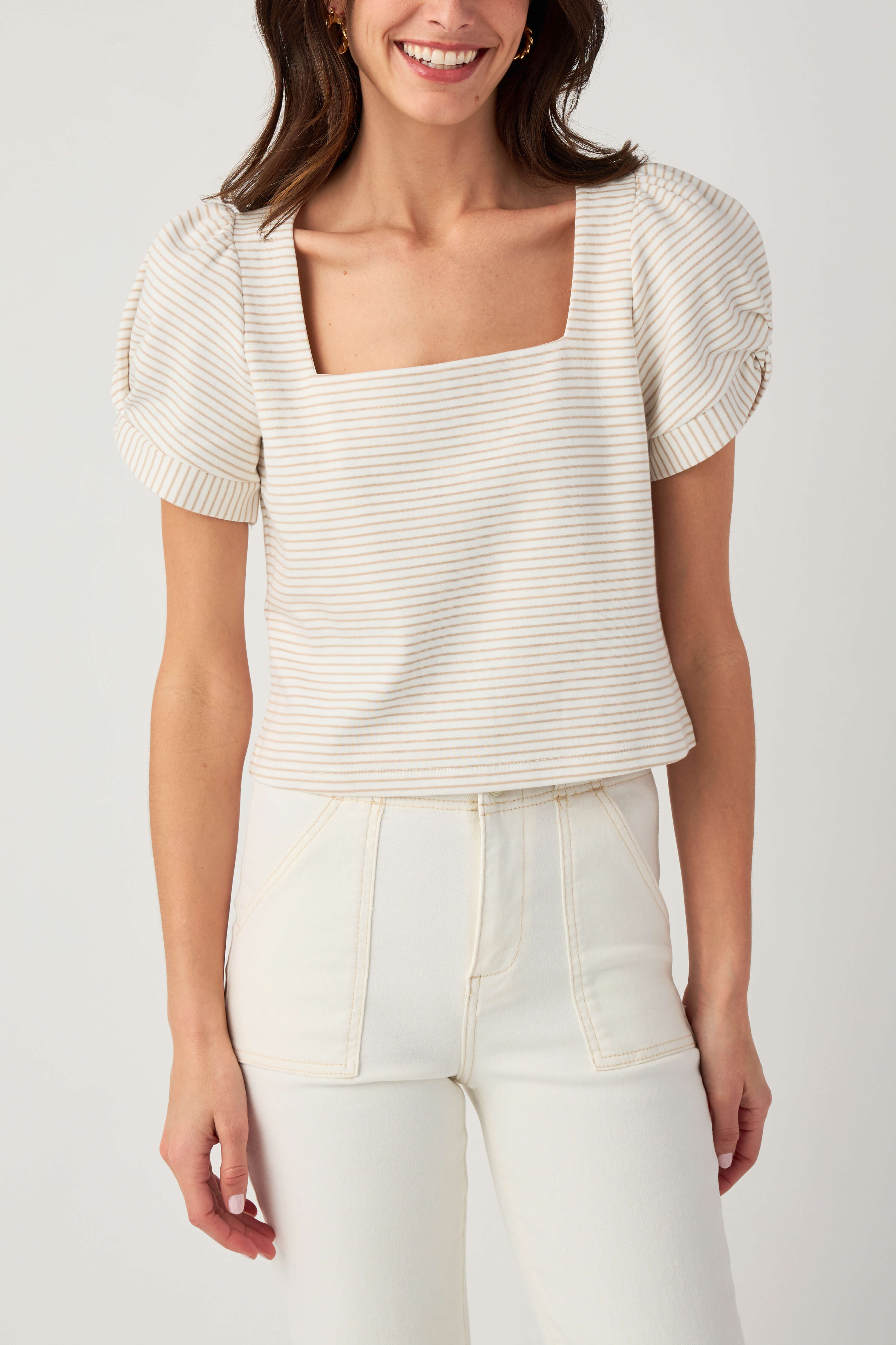 Skies Are Blue Knit Stripe Puff Sleeve Top
