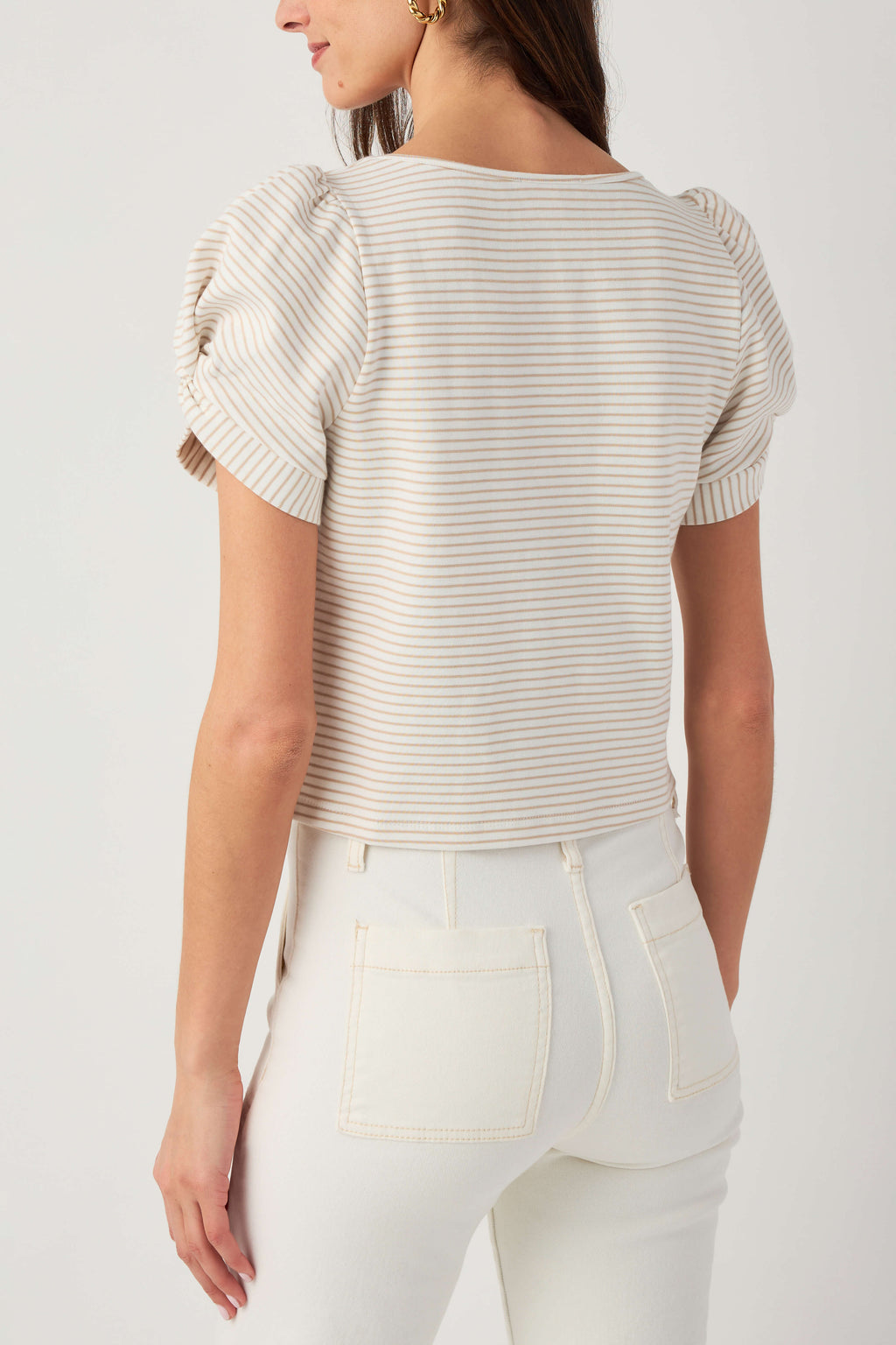 Skies Are Blue Knit Stripe Puff Sleeve Top