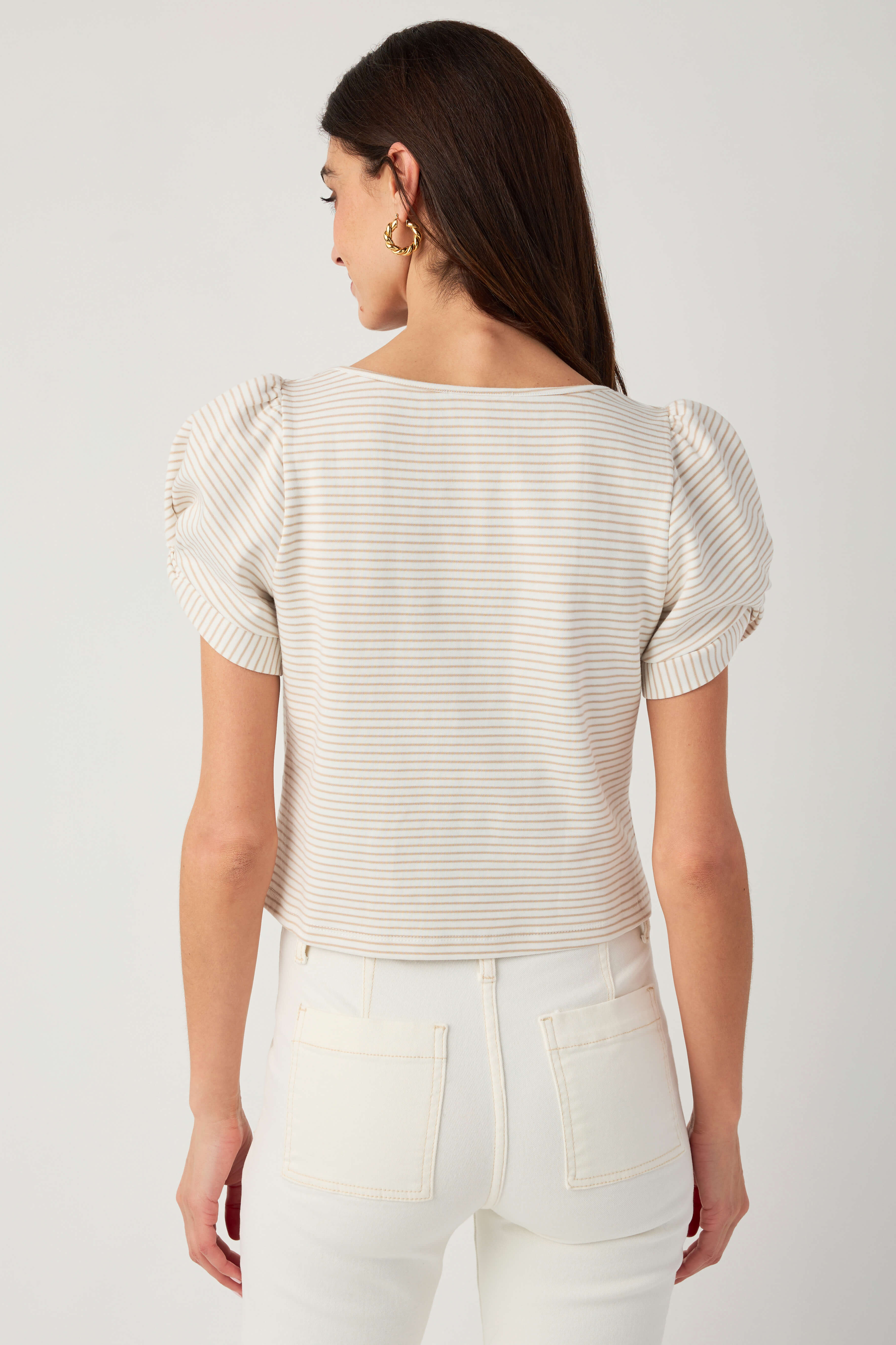 Skies Are Blue Knit Stripe Puff Sleeve Top