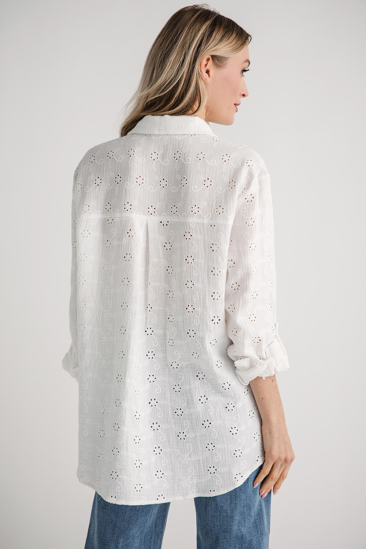 Lovestitch Eyelet Embroidered Button Down Top