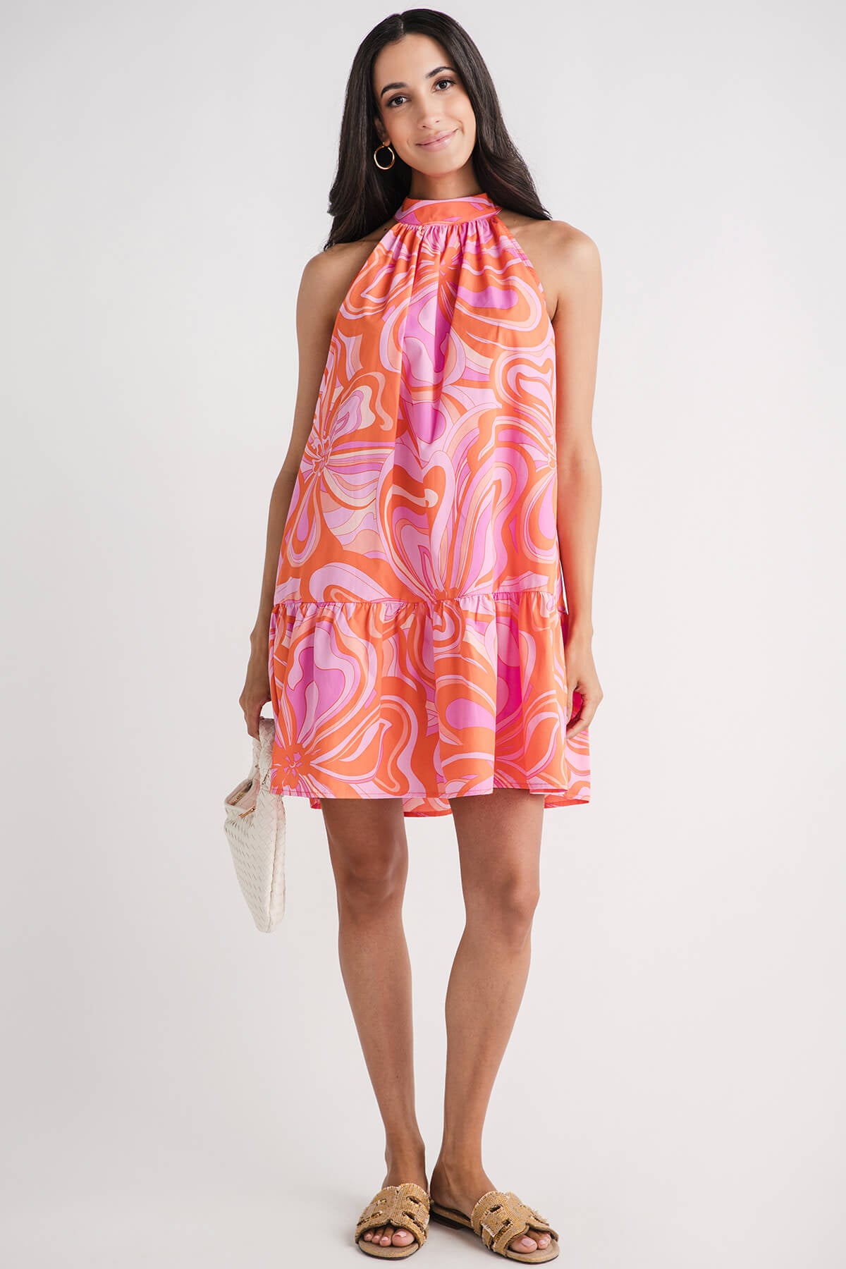 Olivaceous Graphic Printed Halter Mini Dress