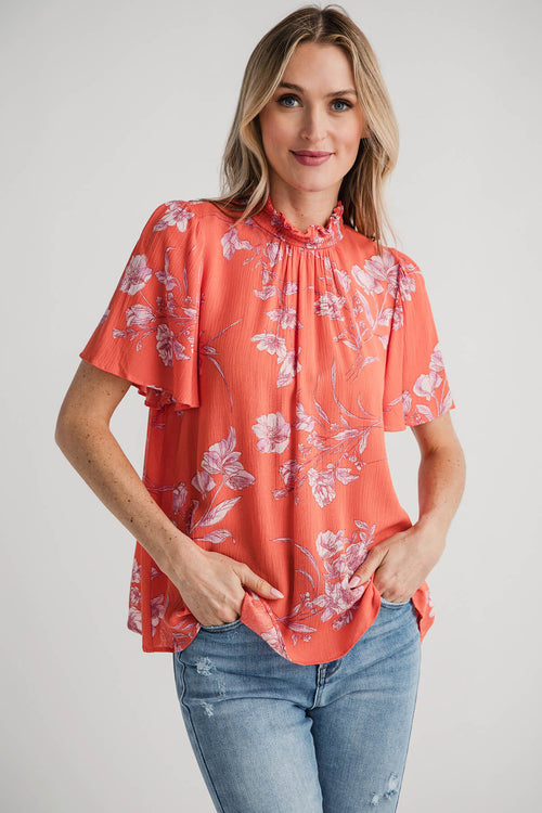 Easel Floral Printed Rayon Gauze Woven Top