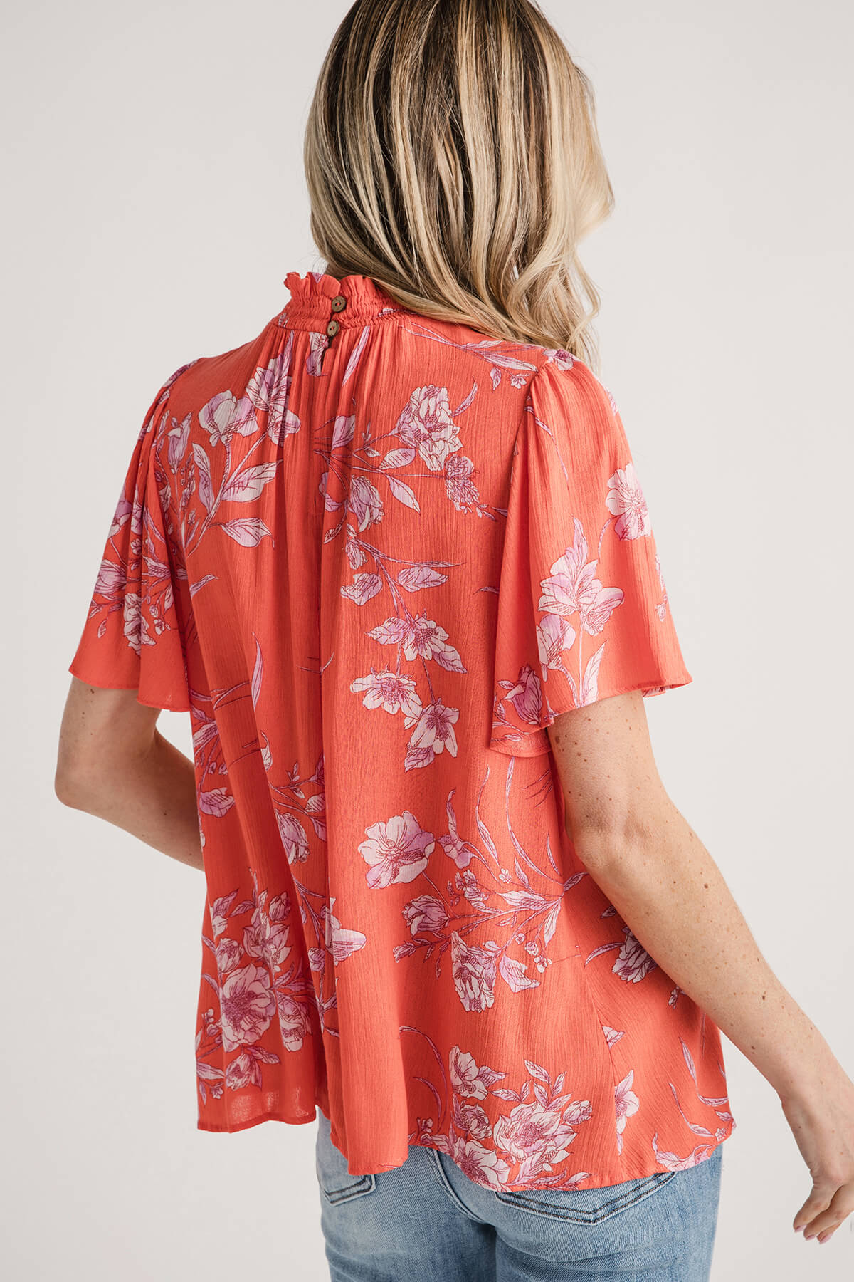 Easel Floral Printed Rayon Gauze Woven Top