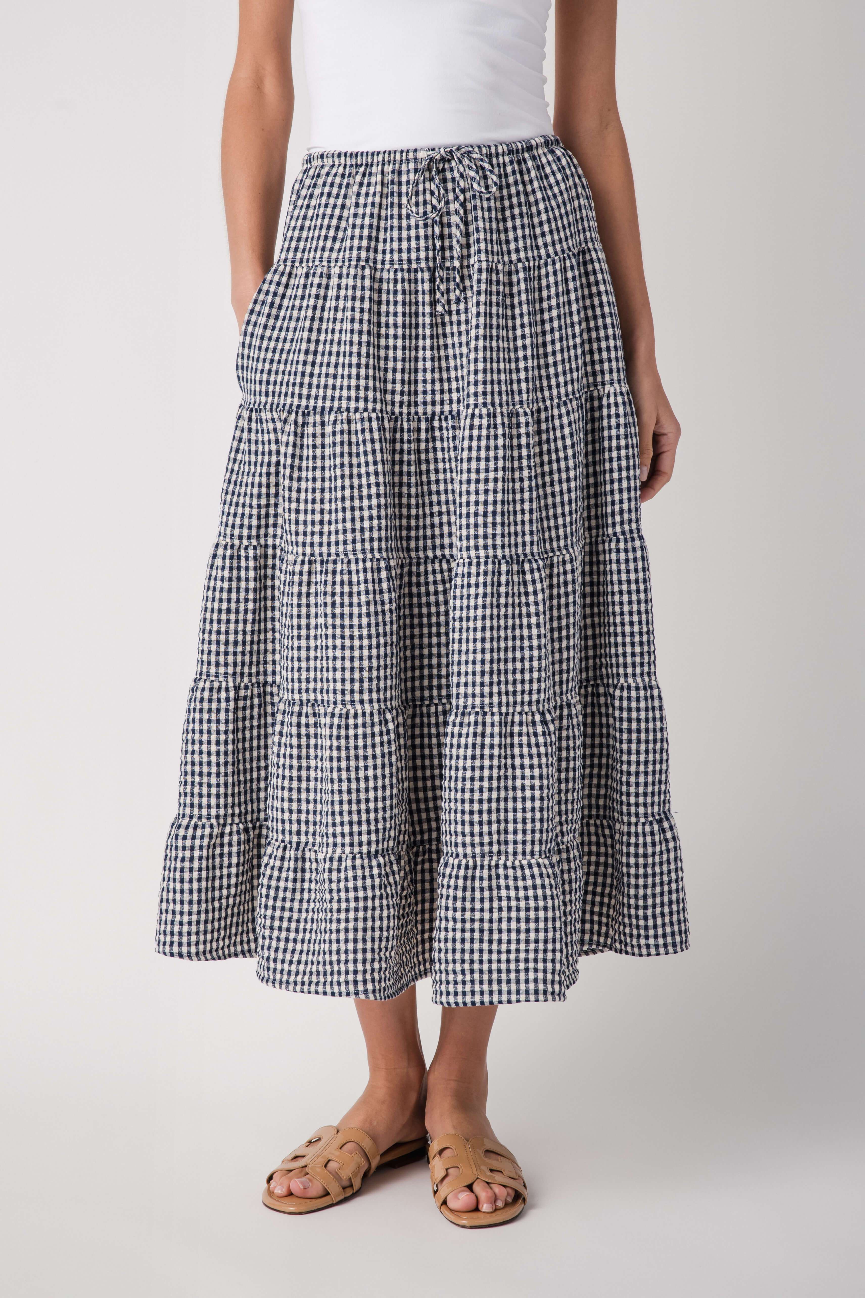 Raisonnel Gingham Tiered Maxi Skirt