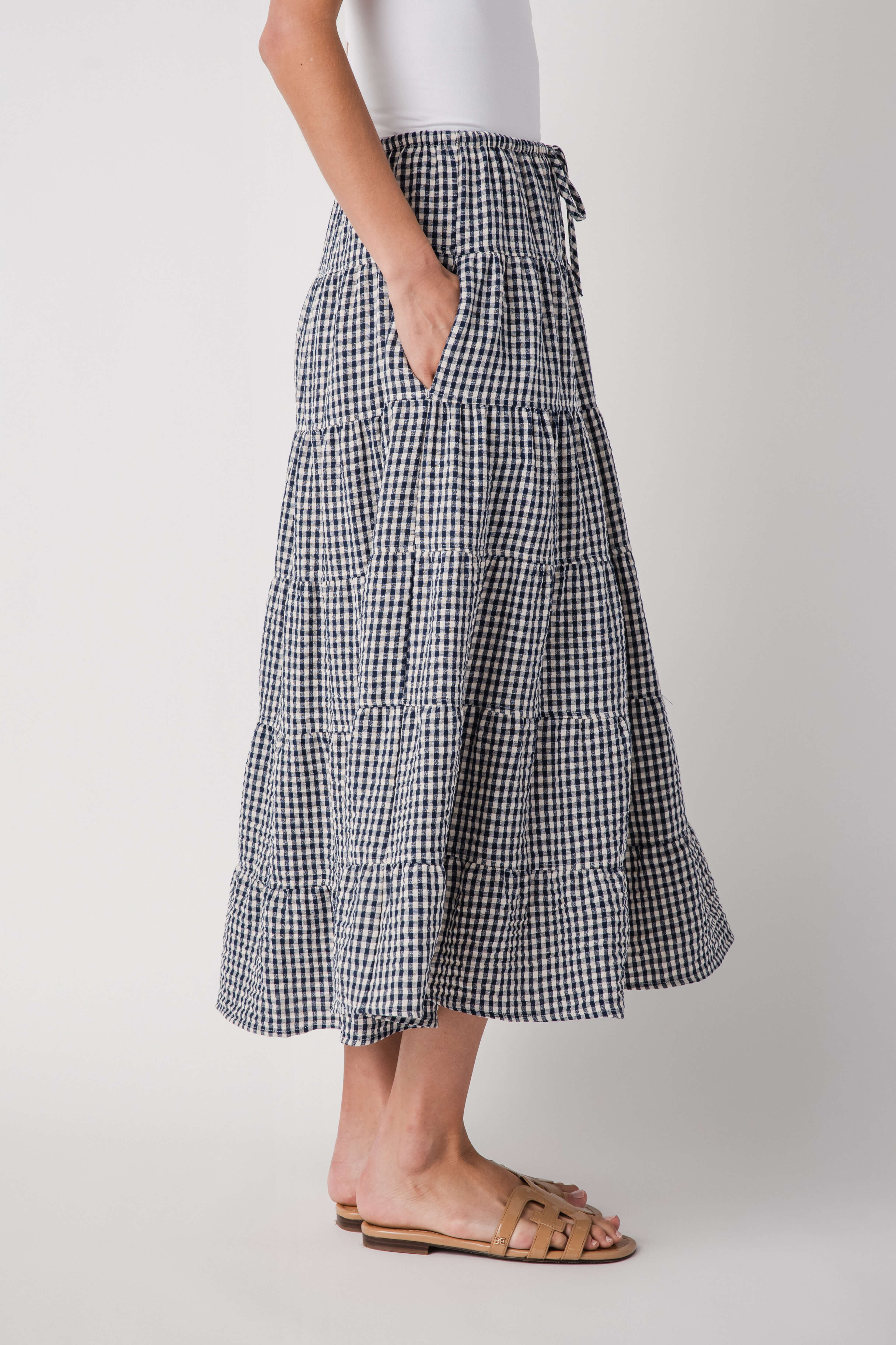 Raisonnel Gingham Tiered Maxi Skirt