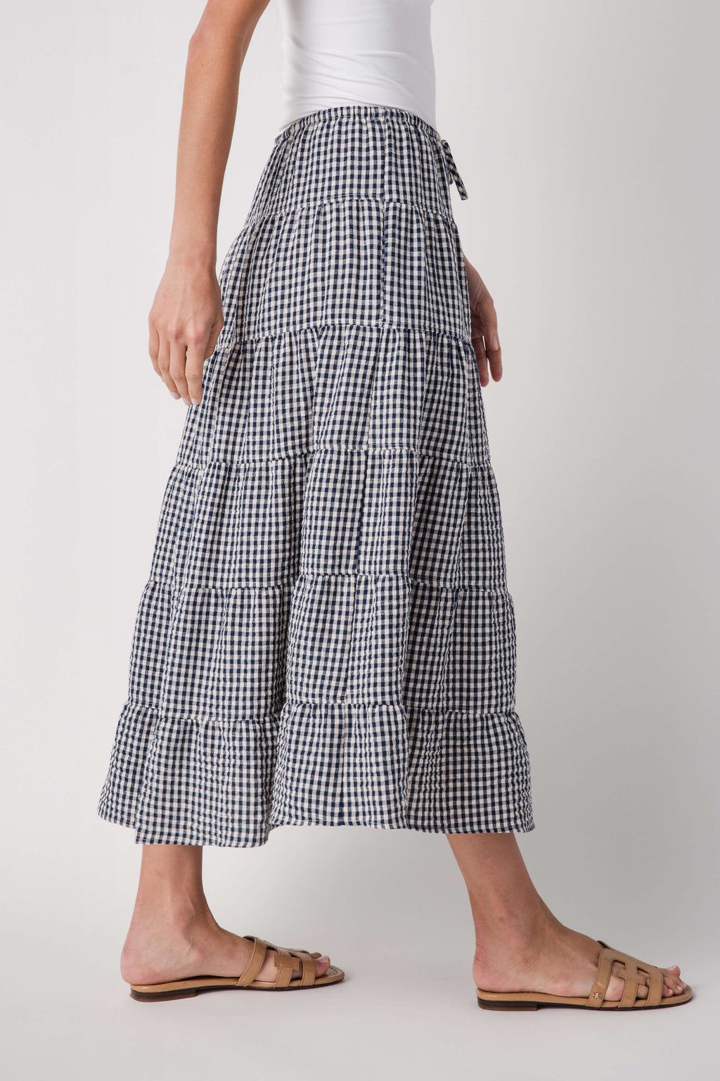 Raisonnel Gingham Tiered Maxi Skirt