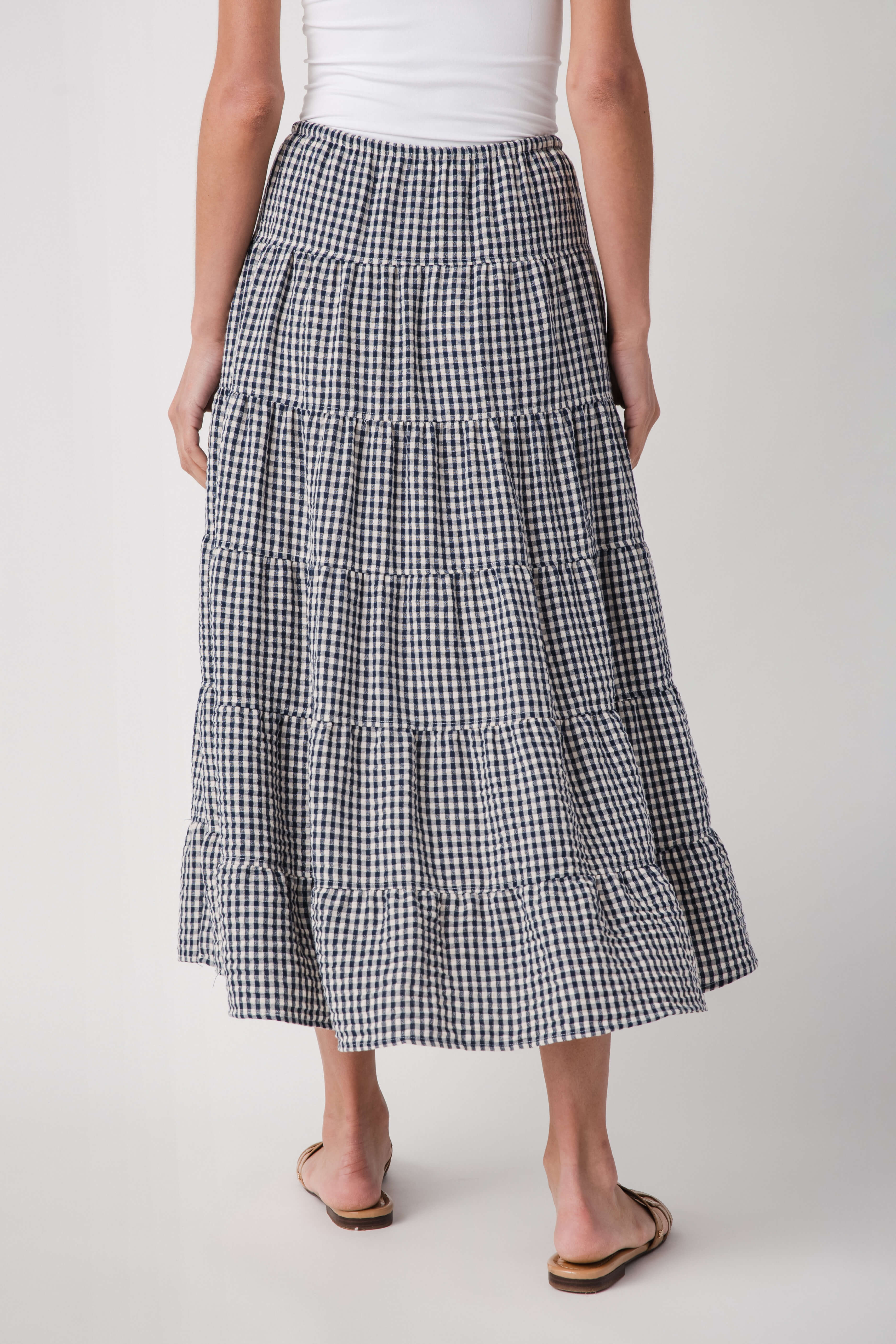 Raisonnel Gingham Tiered Maxi Skirt