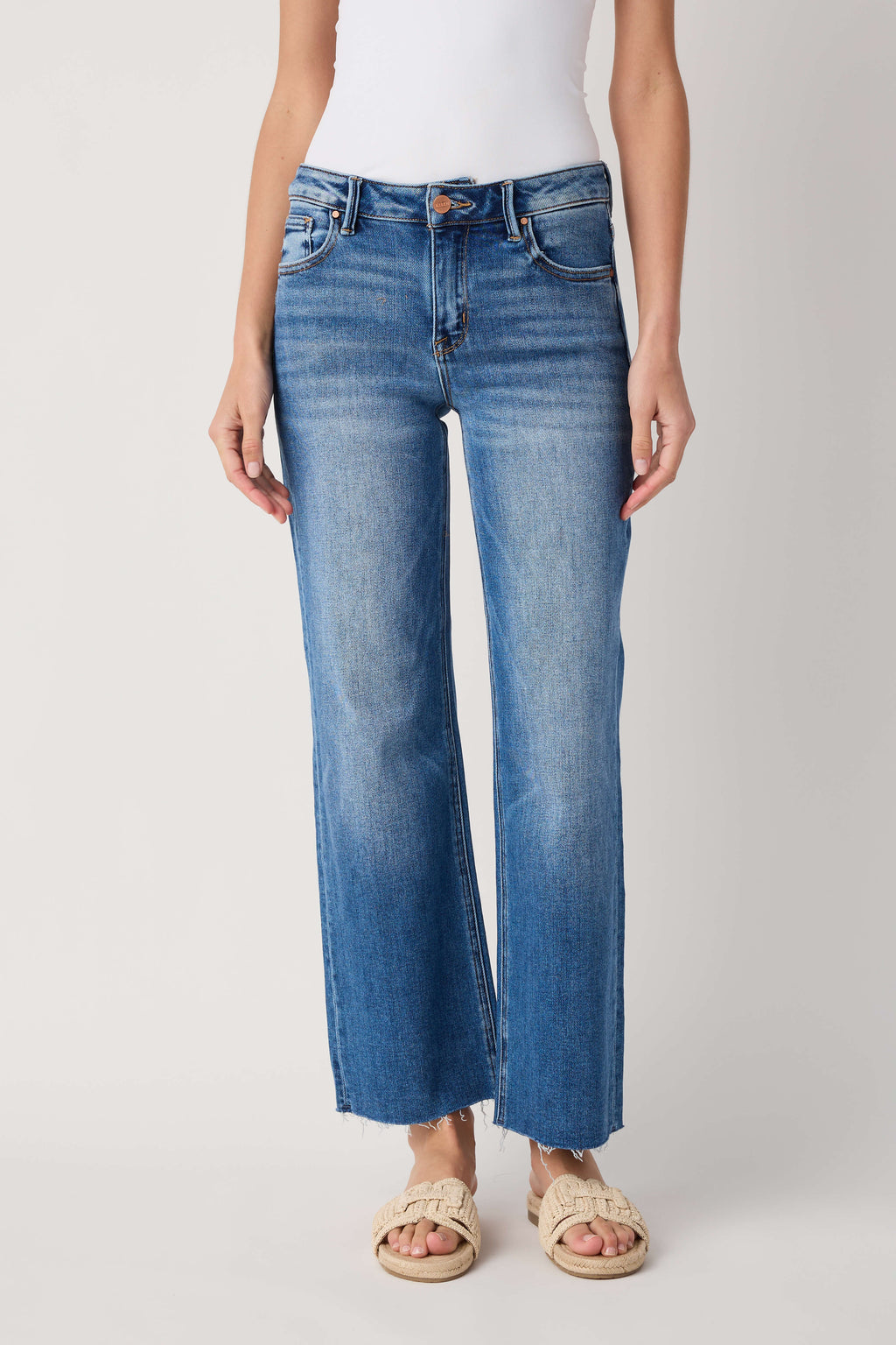 Risen Chelsea Mid Rise Straight Raw Hem Jeans