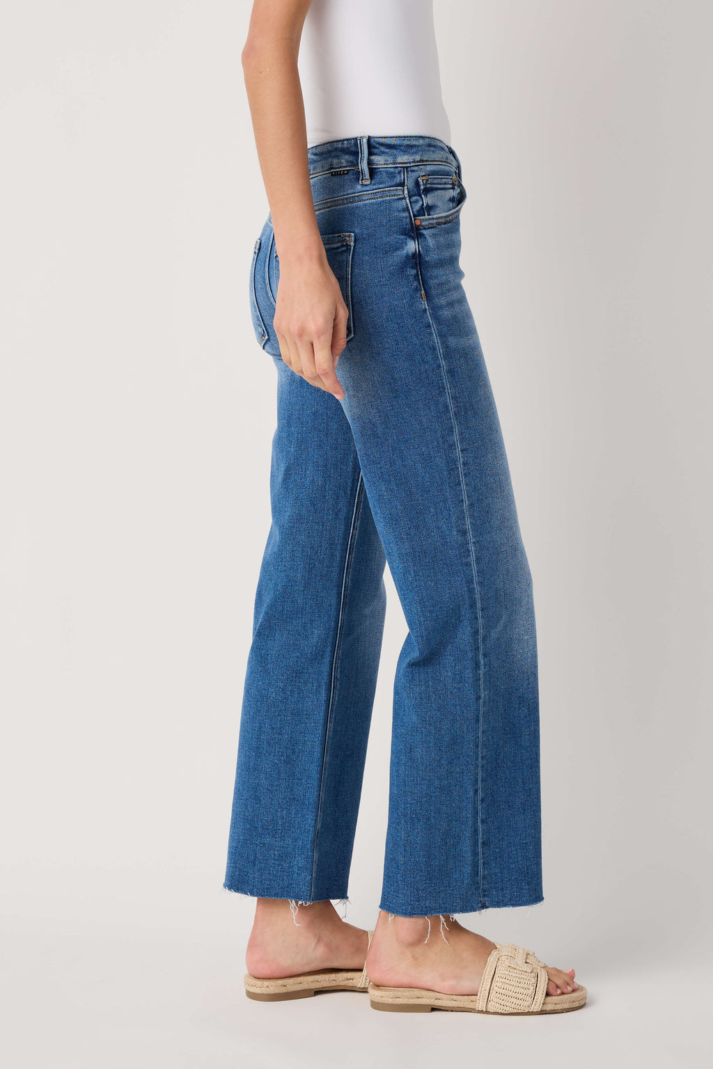 Risen Chelsea Mid Rise Straight Raw Hem Jeans