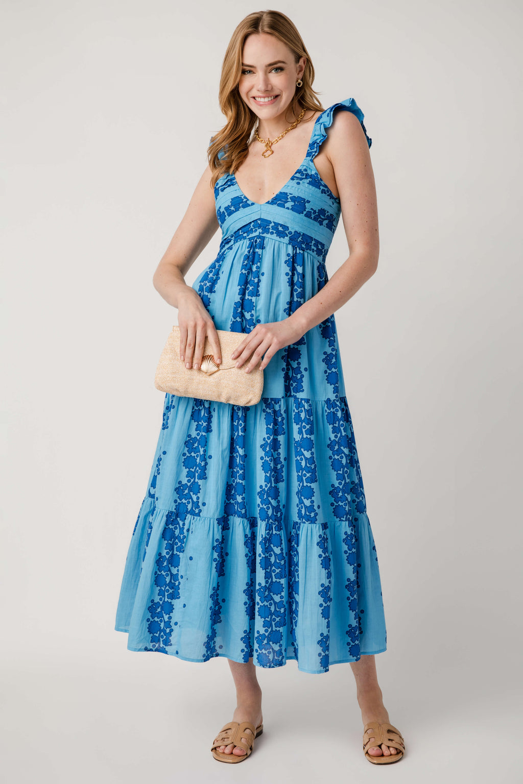 THML Vneck Tiered Maxi Dress