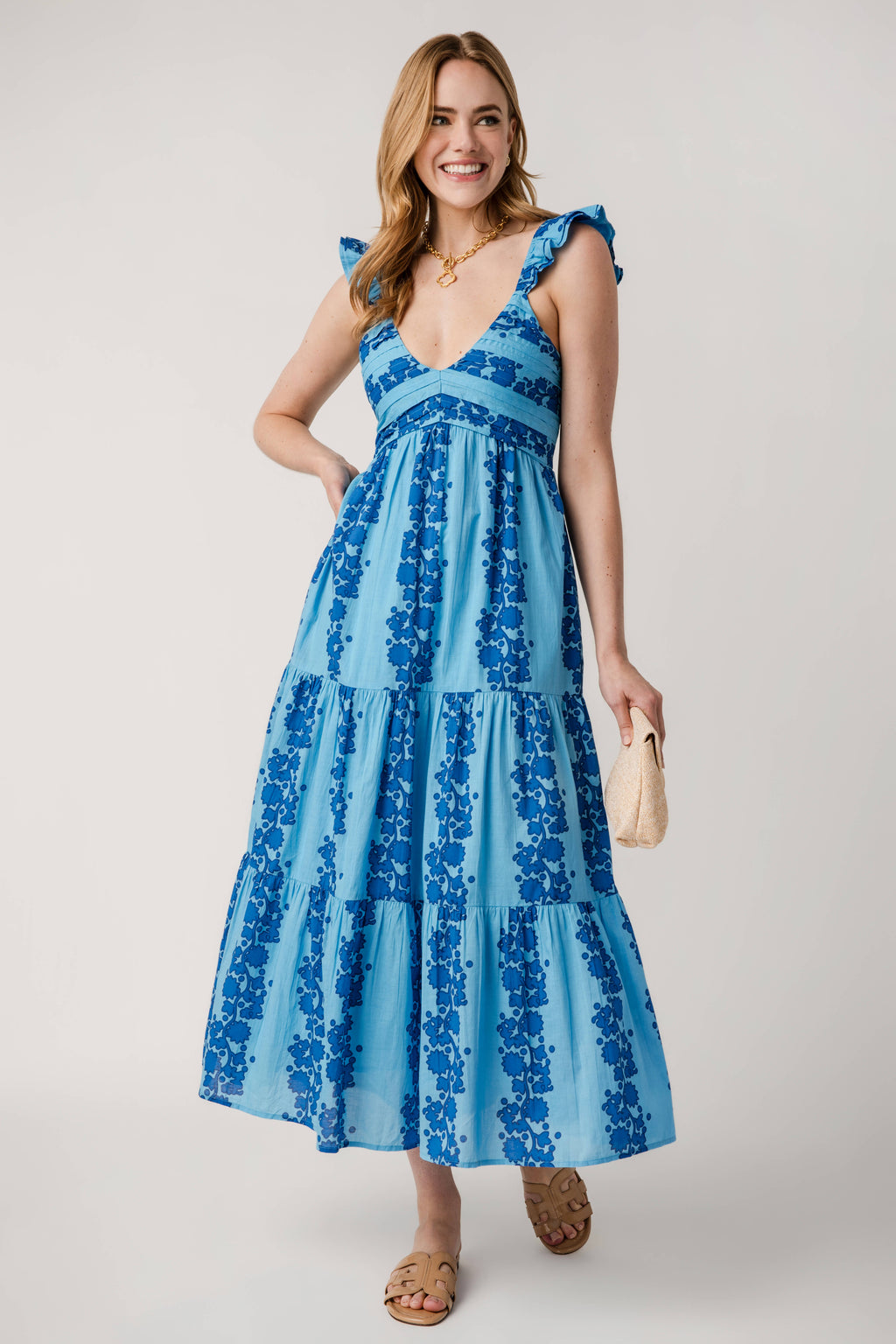 THML Vneck Tiered Maxi Dress