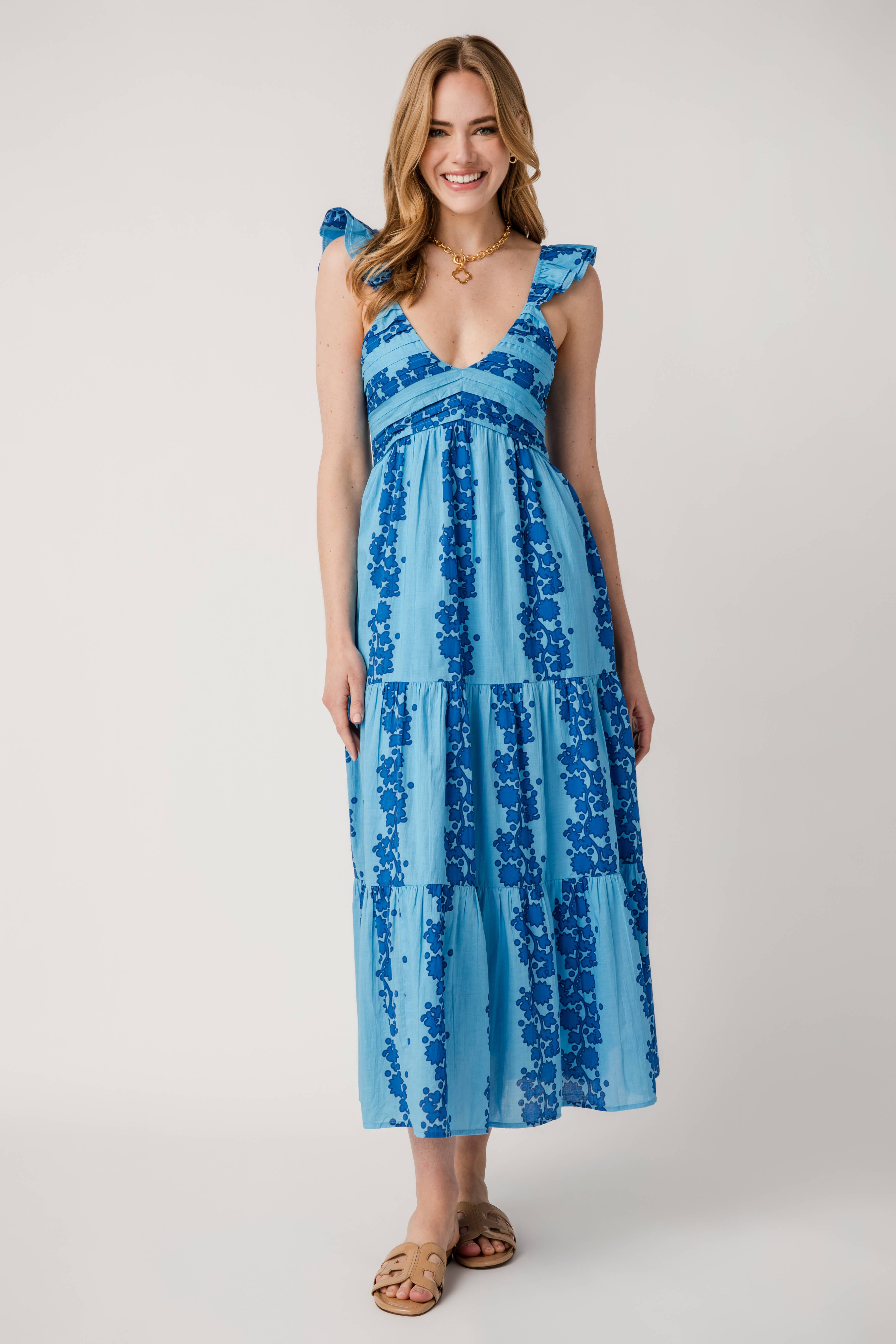 THML Vneck Tiered Maxi Dress