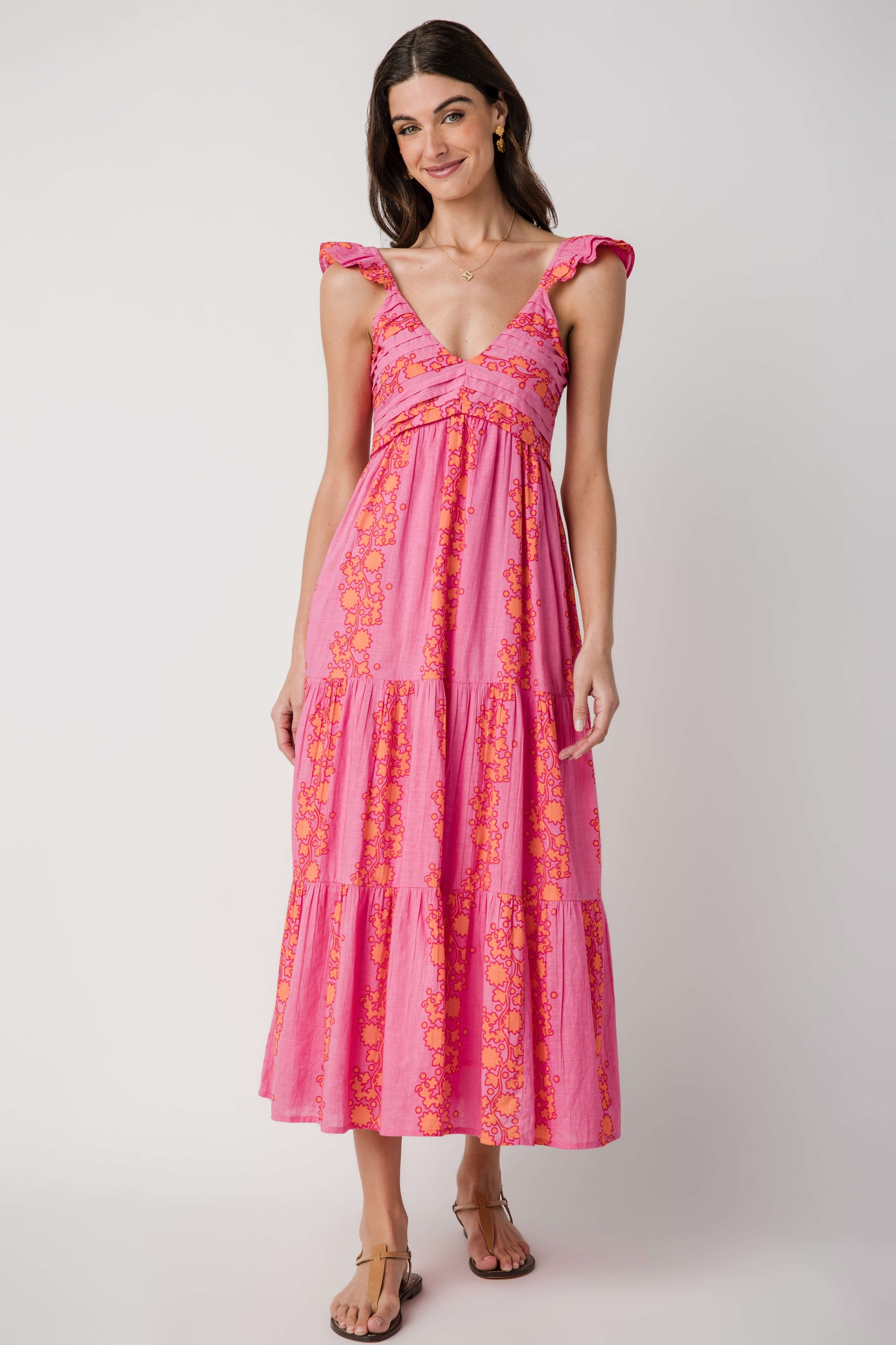 THML Vneck Tiered Maxi Dress Pink / Large