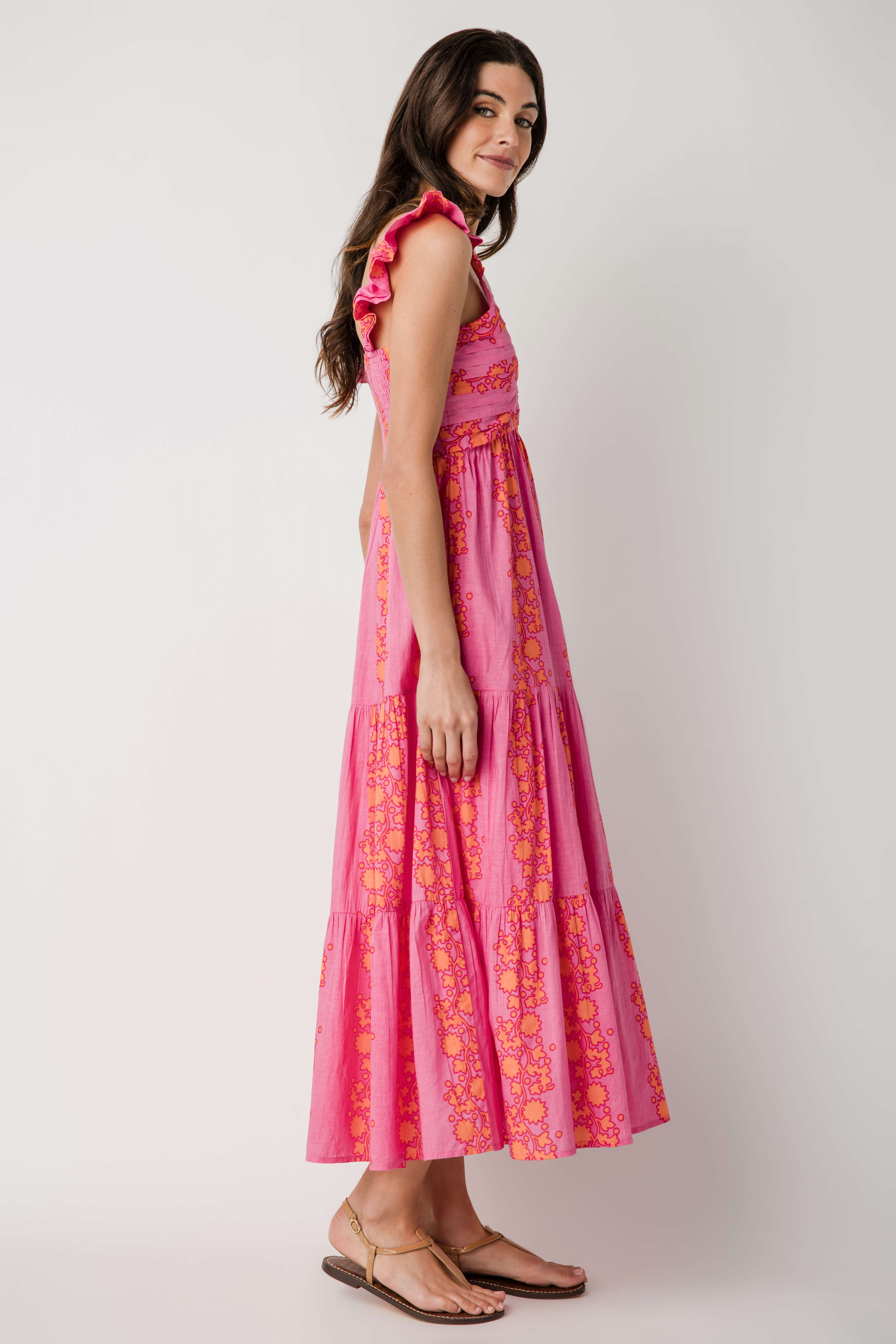 THML Vneck Tiered Maxi Dress Pink / Large