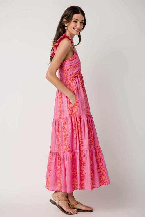 THML Vneck Tiered Maxi Dress