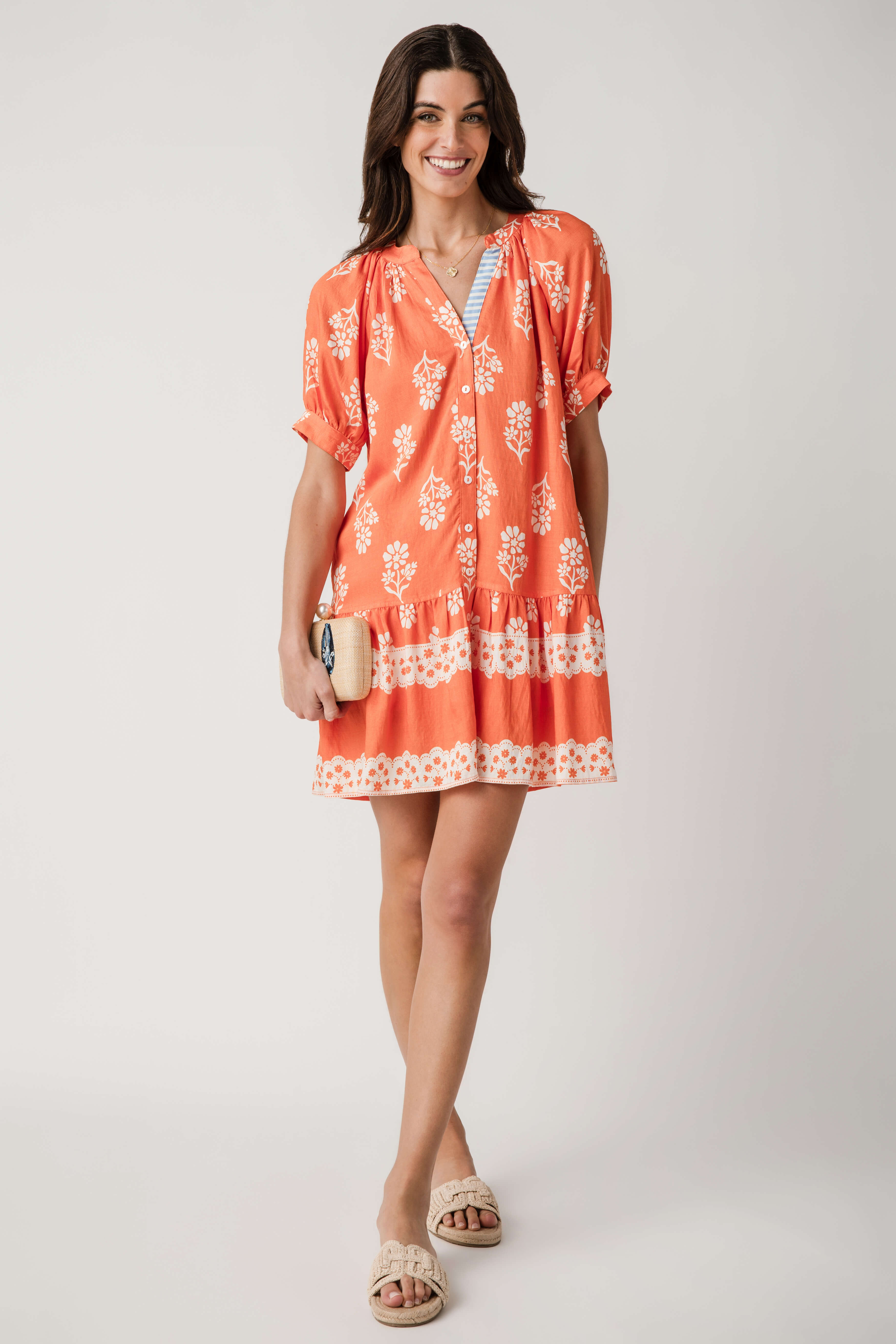 THML Block Print Puff Sleeve Dress Orange / Extra Large THML Block Print Puff Sleeve Dress Orange / Extra Large