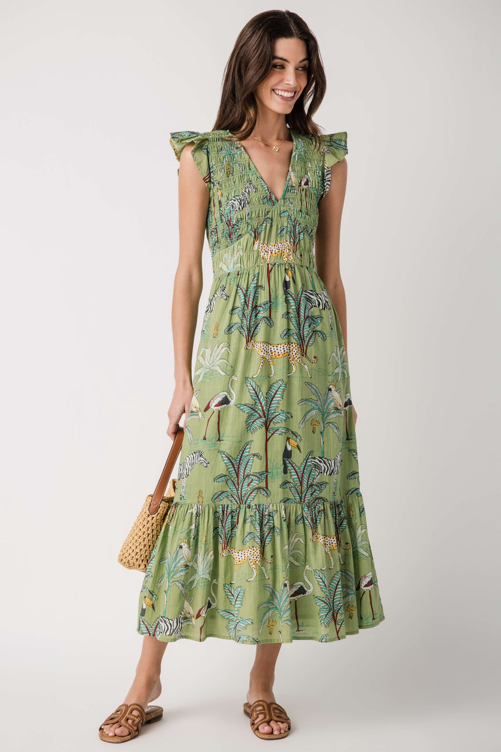 THML Animal Print Tiered Maxi Dress