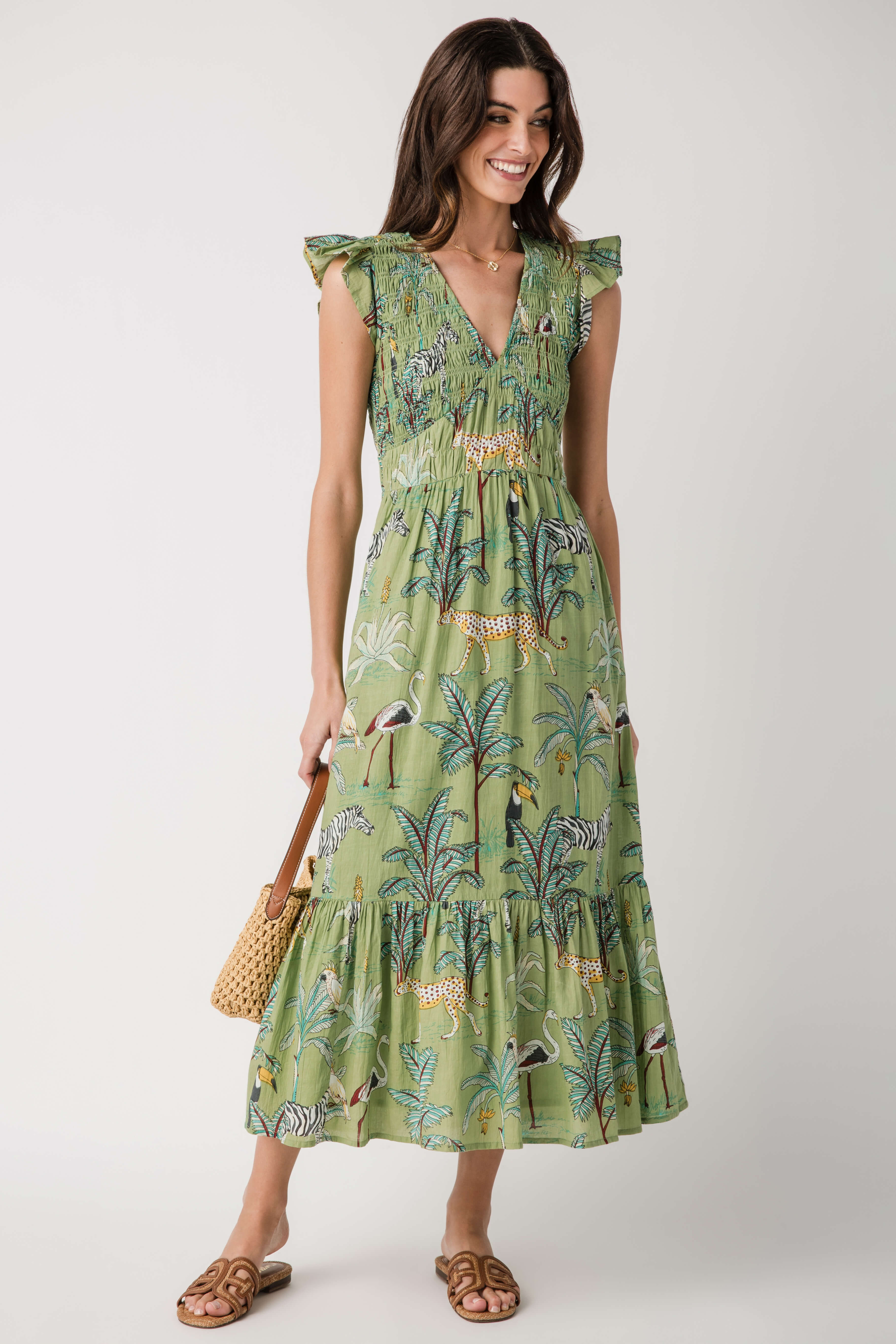 THML Animal Print Tiered Maxi Dress