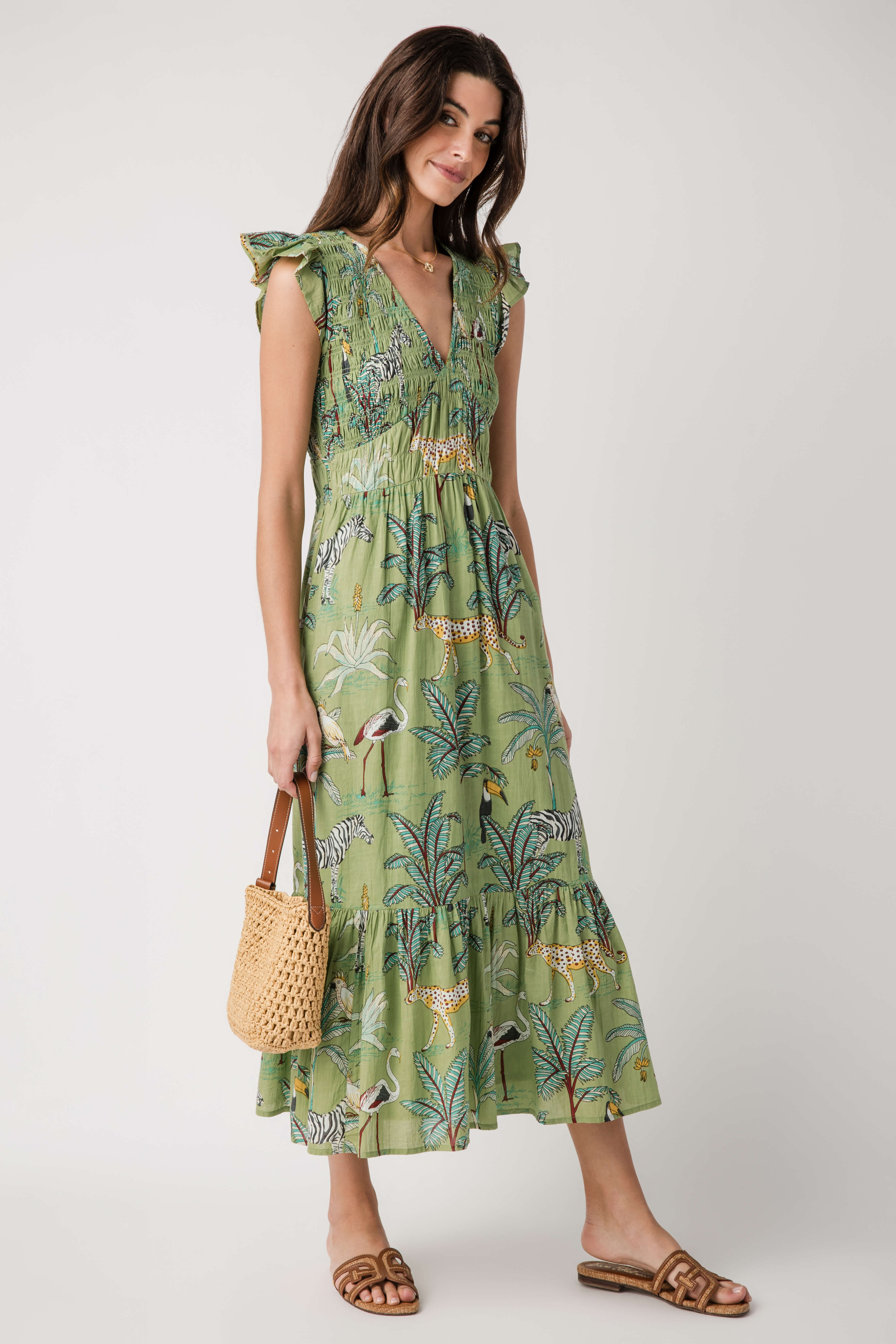 THML Animal Print Tiered Maxi Dress