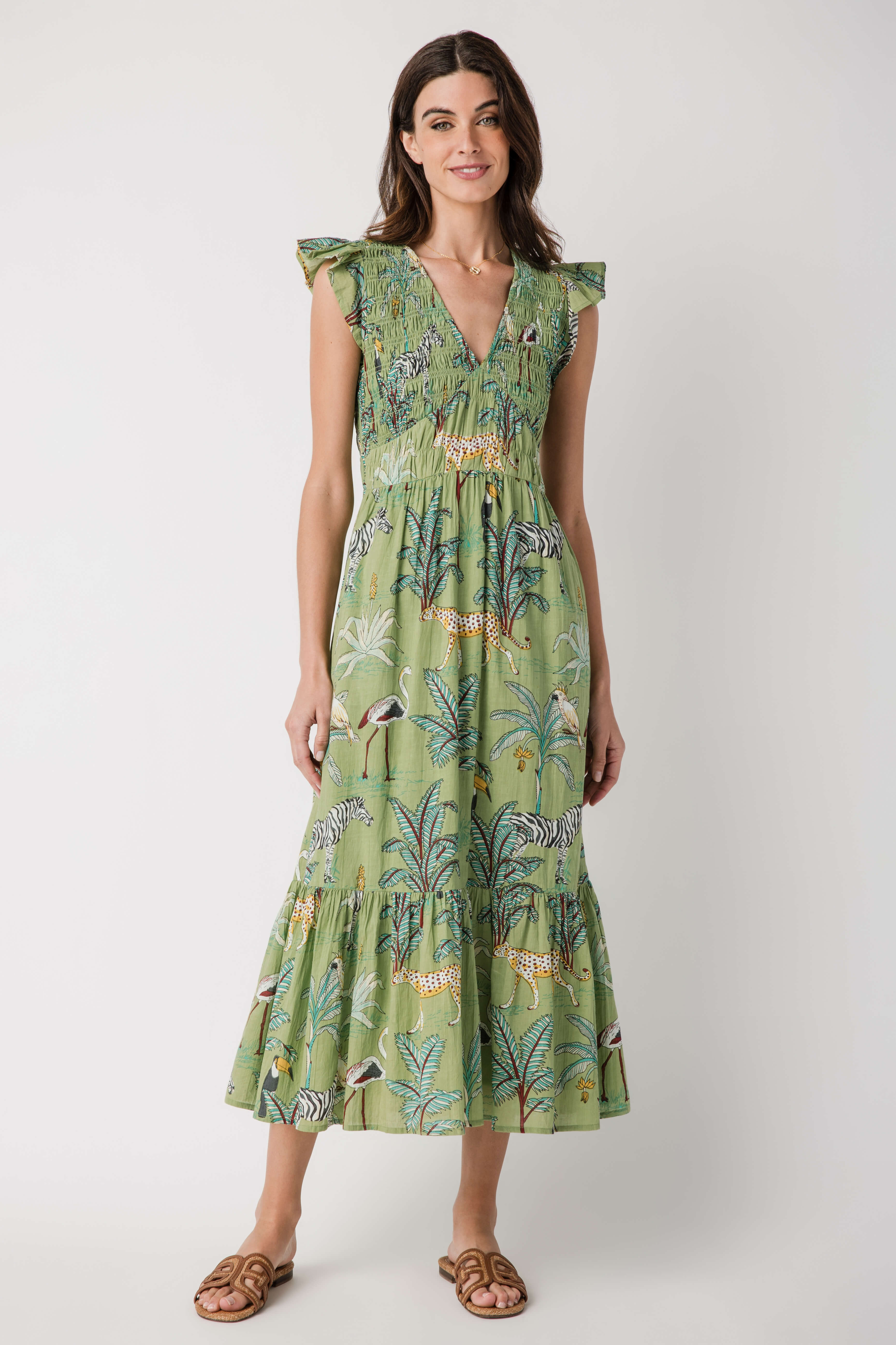 THML Animal Print Tiered Maxi Dress