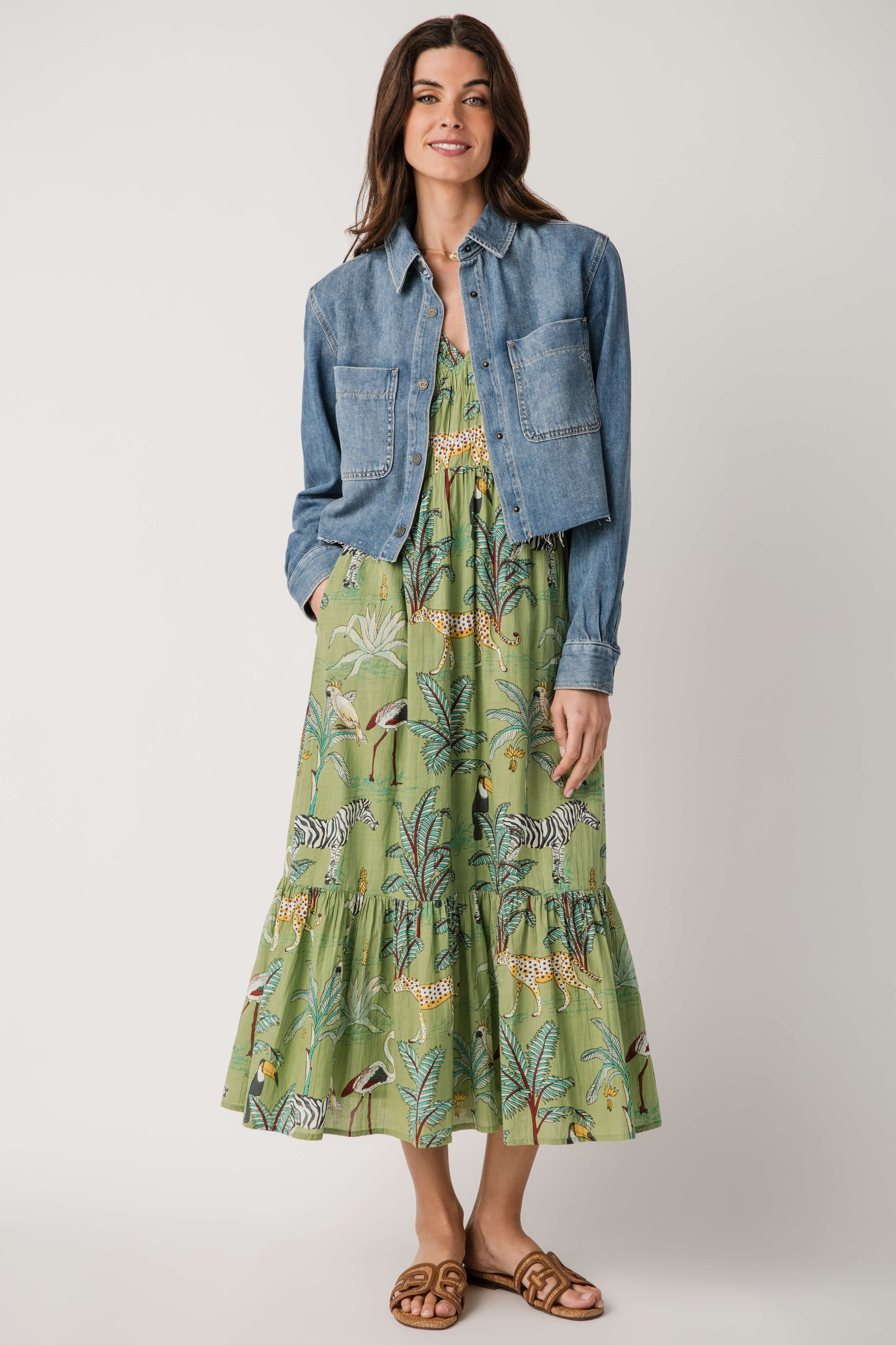 THML Animal Print Tiered Maxi Dress