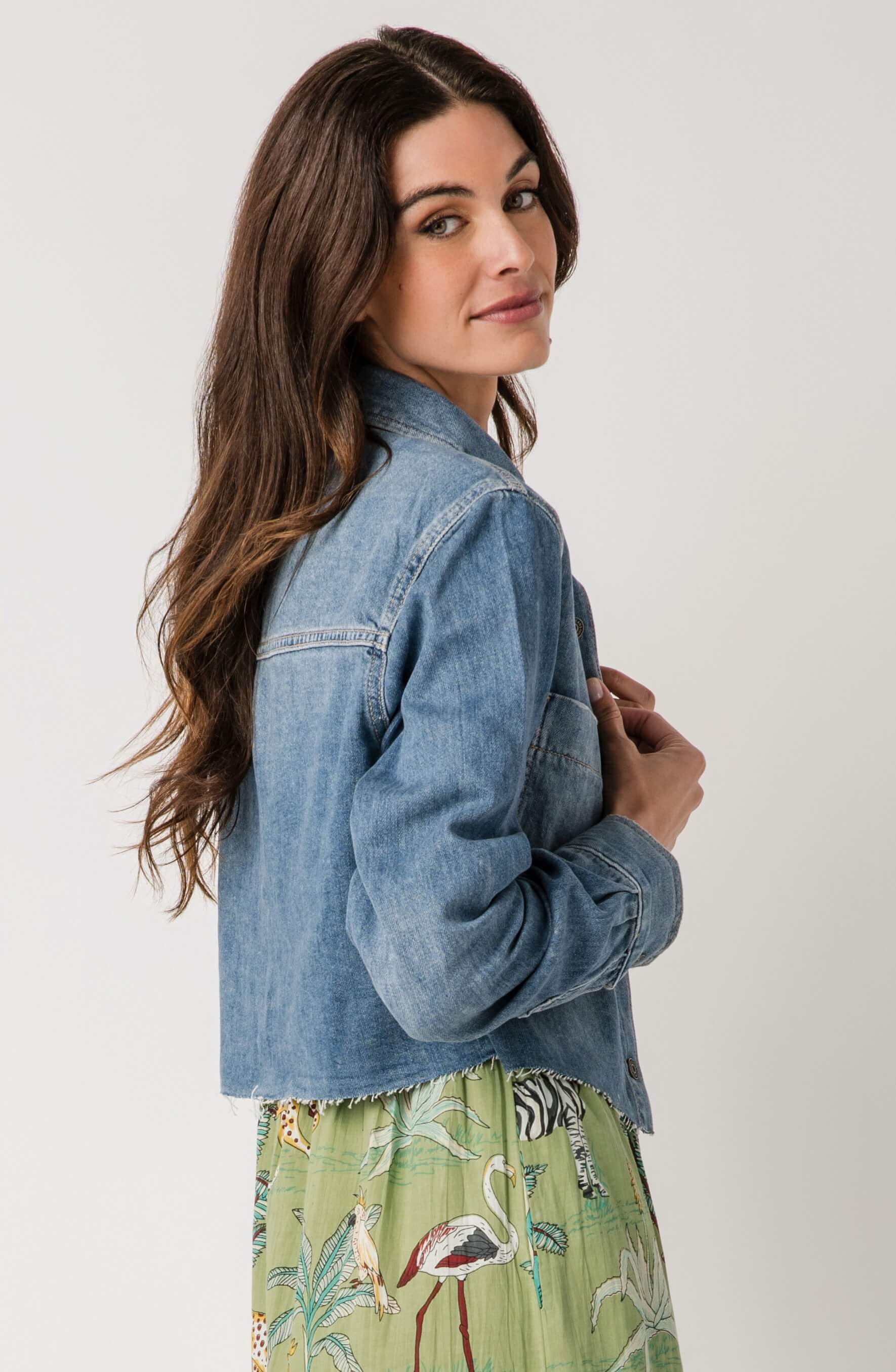Hidden Cropped Denim Shirt