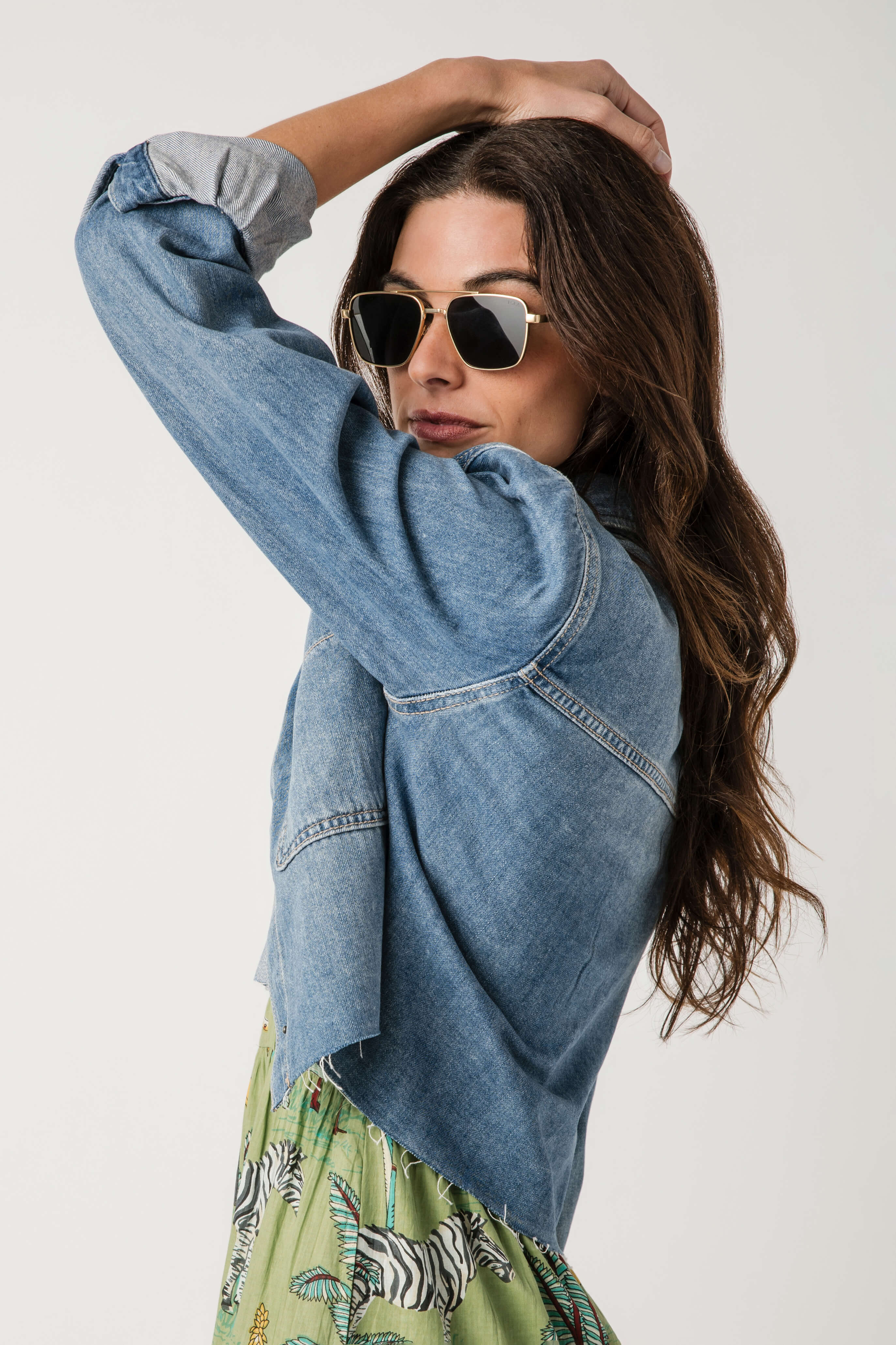 Hidden Cropped Denim Shirt