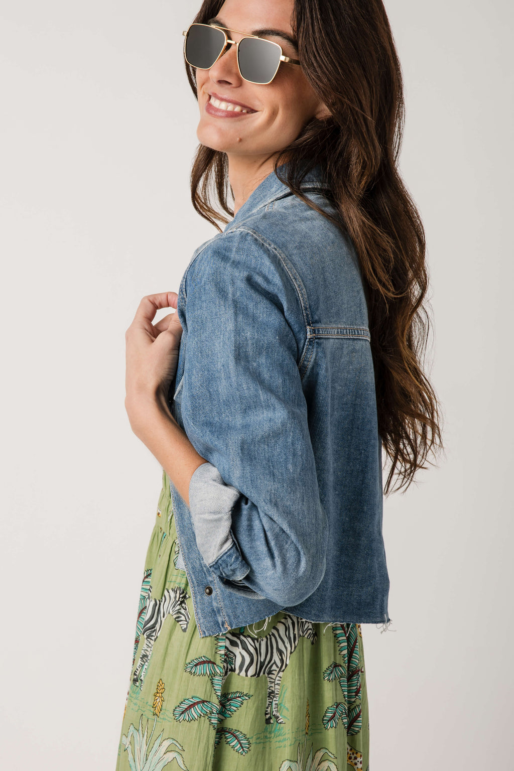 Hidden Cropped Denim Shirt