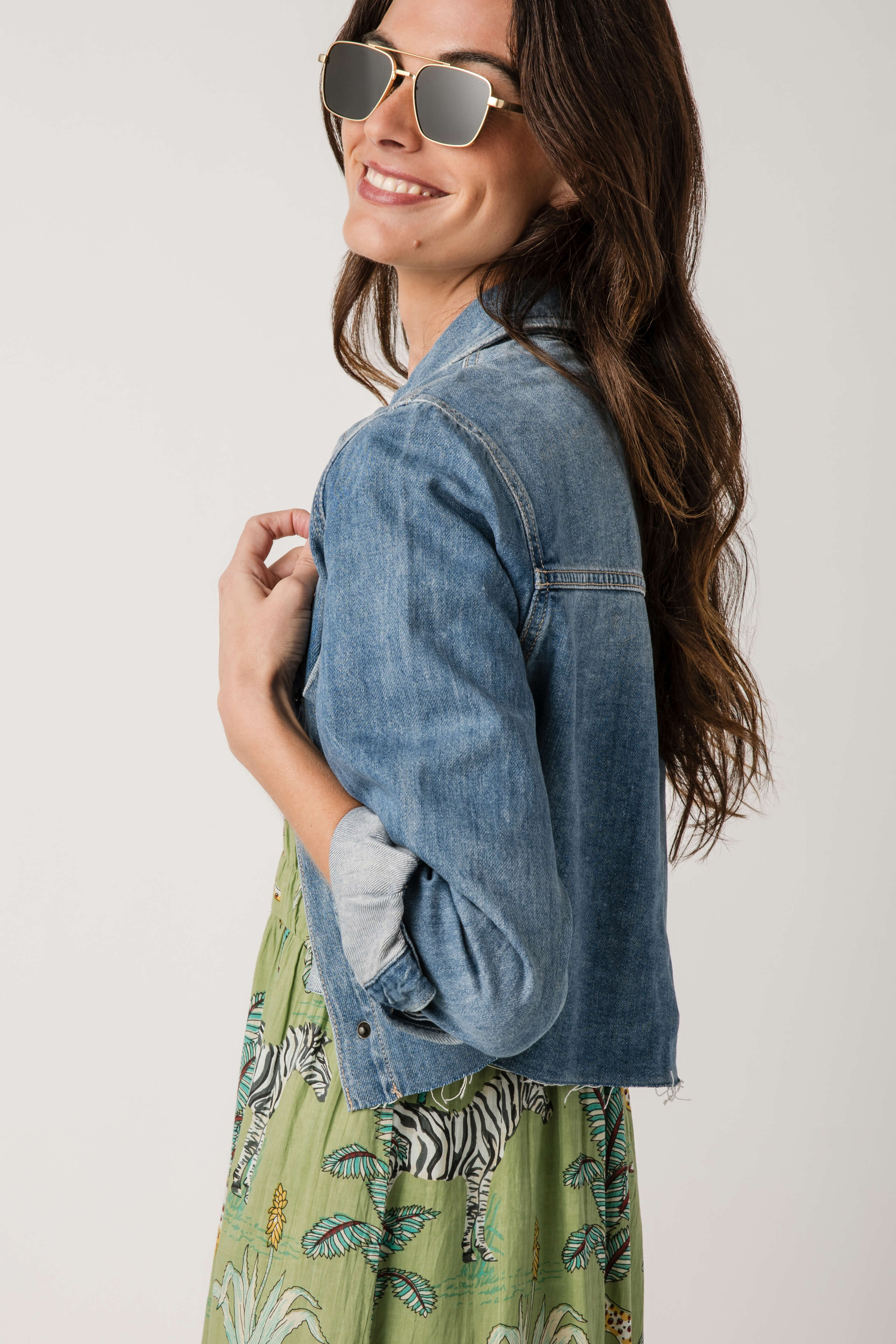 Hidden Cropped Denim Shirt