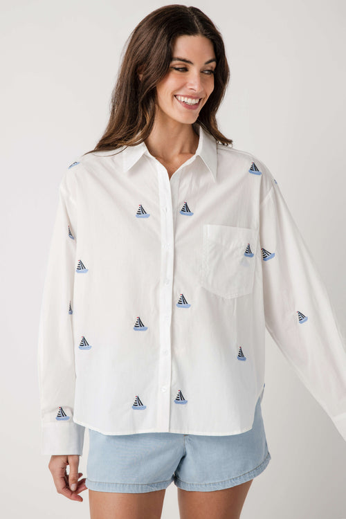 &Merci Sailboat Embroidery Button Down Shirt